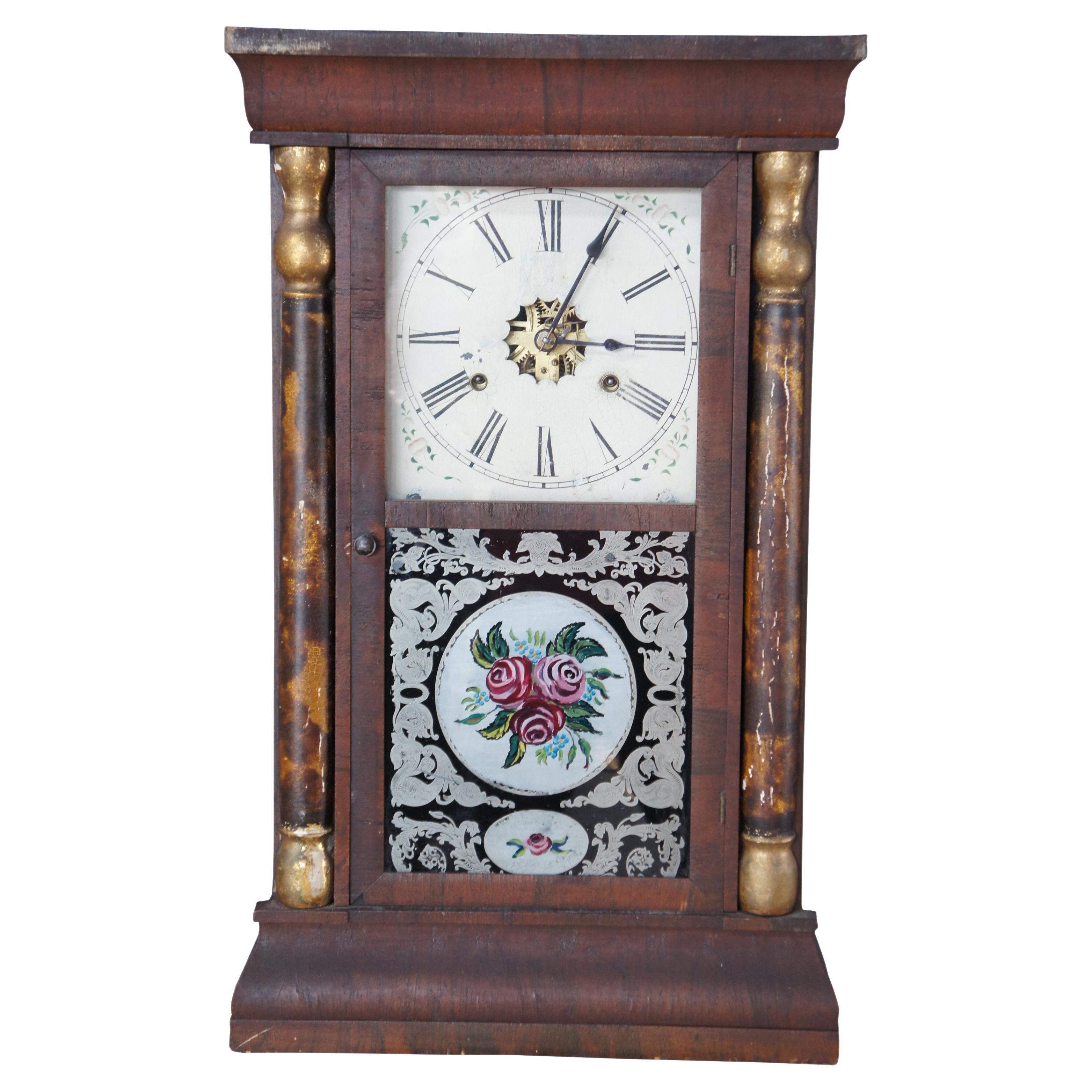 Antiguo Reloj de repisa de caoba Gilbert Manufacturing American Empire de 30 horas