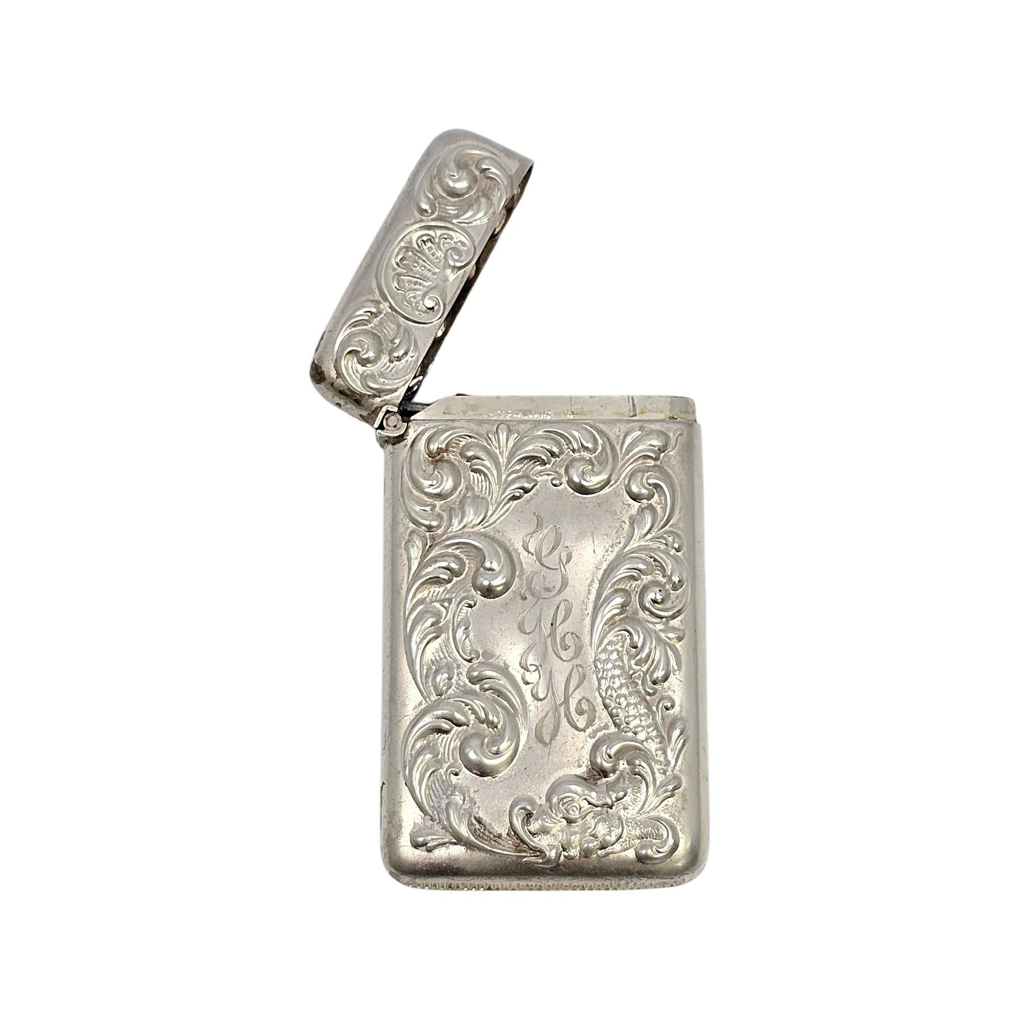 Women's or Men's Antique Gilbert Sterling Silver Match Safe Vesta Case with Monogram #21300 For Sale