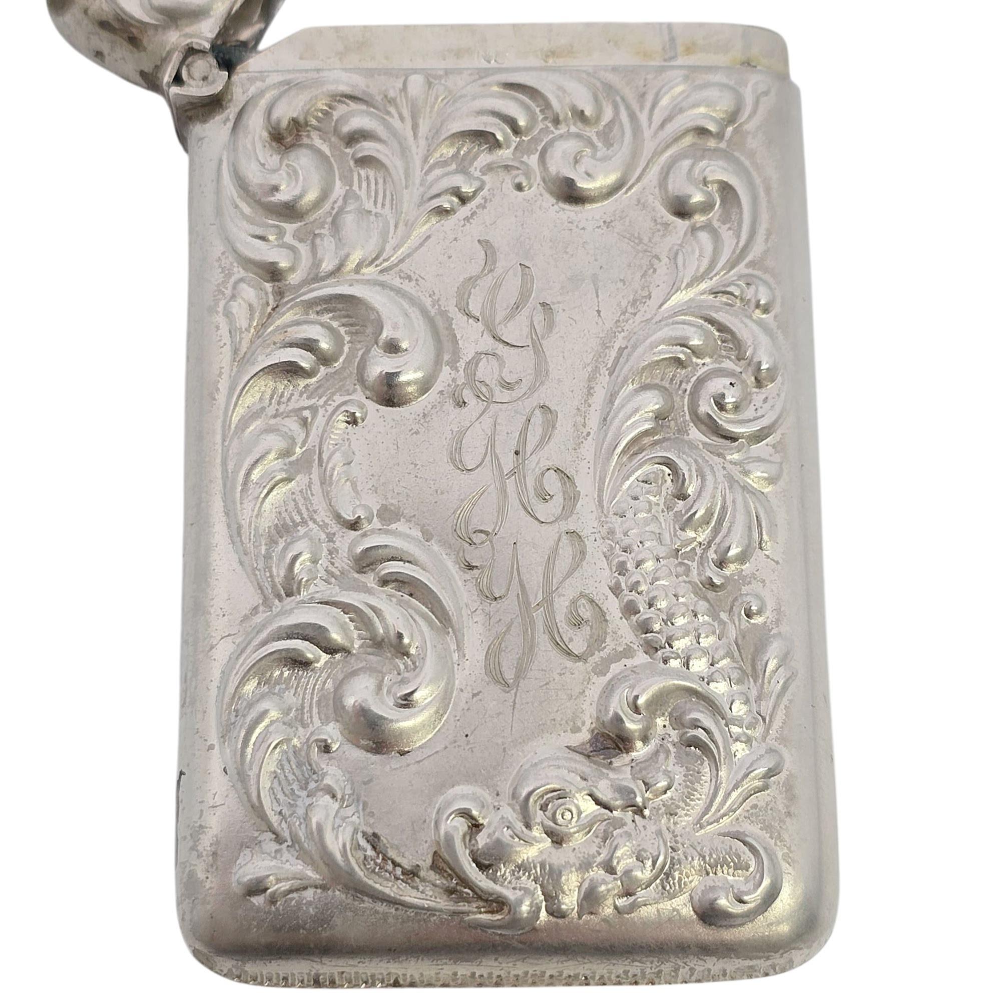 Antique Gilbert Sterling Silver Match Safe Vesta Case with Monogram #21300 For Sale 1