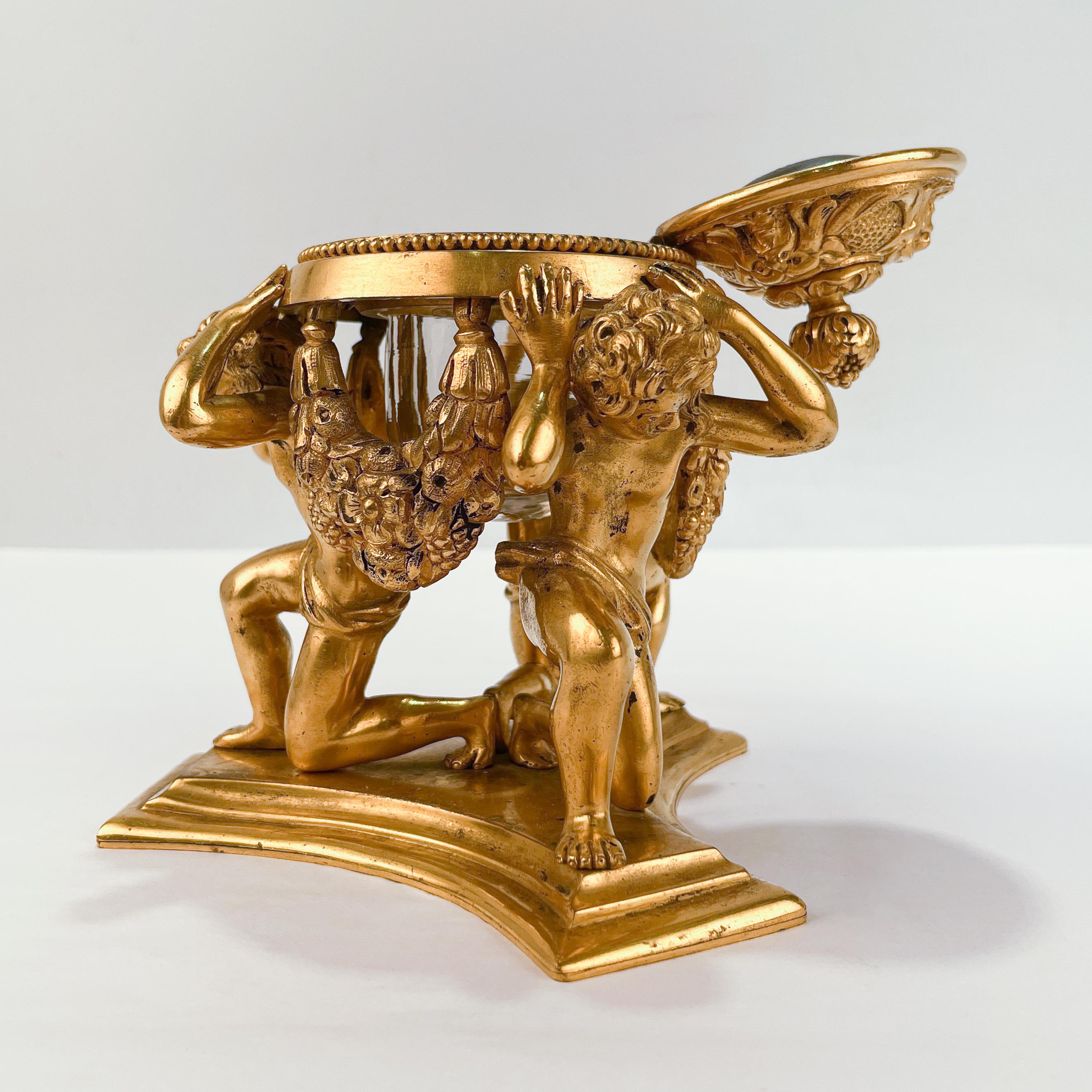 Antique Gilded Age Figural Gilt Bronze Inkwell by E.F. Caldwell In Good Condition In Philadelphia, PA
