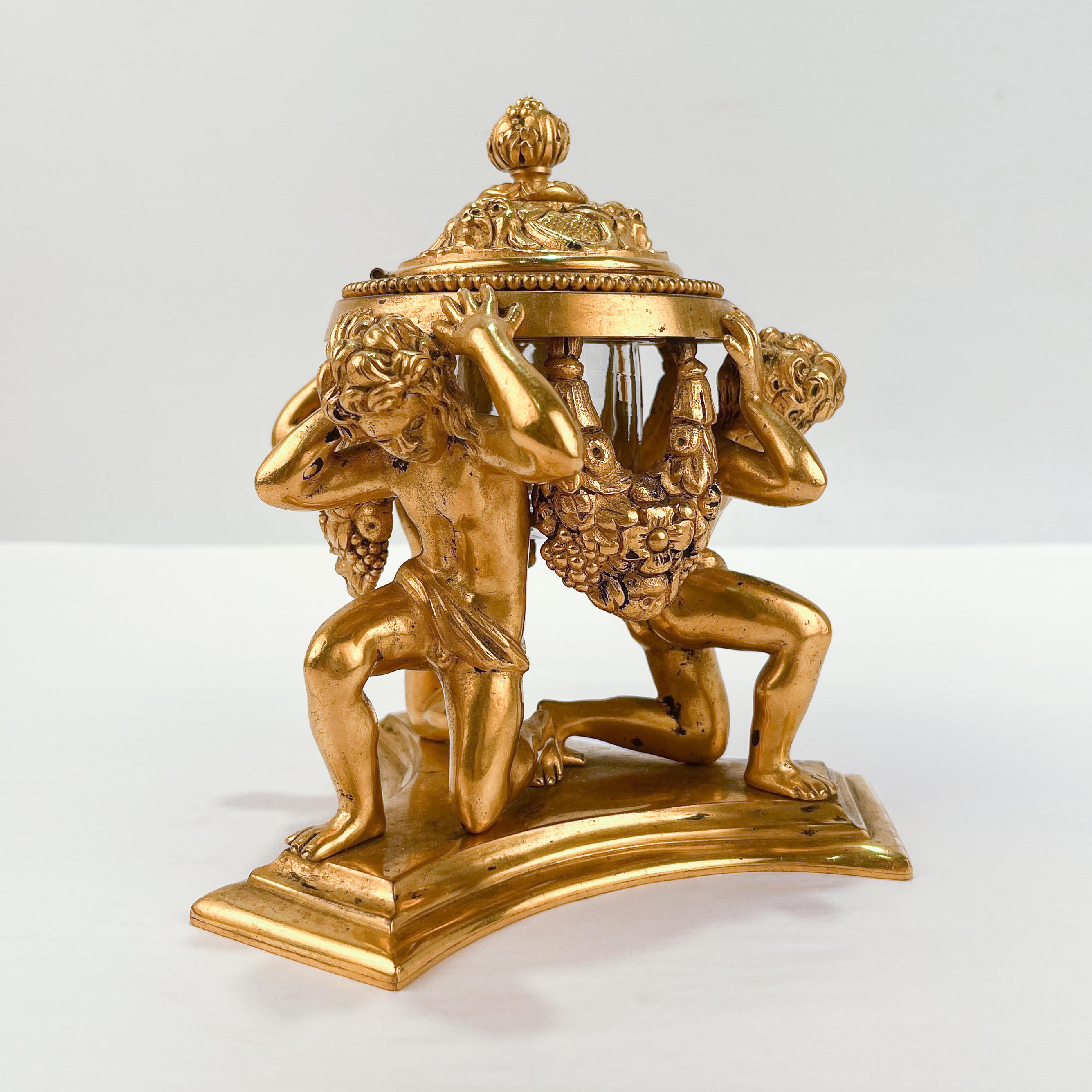 Antique Gilded Age Figural Gilt Bronze Inkwell by E.F. Caldwell 1