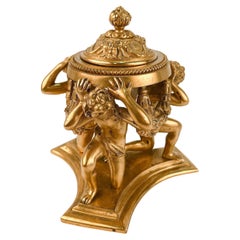 Antique Gilded Age Figural Gilt Bronze Inkwell by E.F. Caldwell