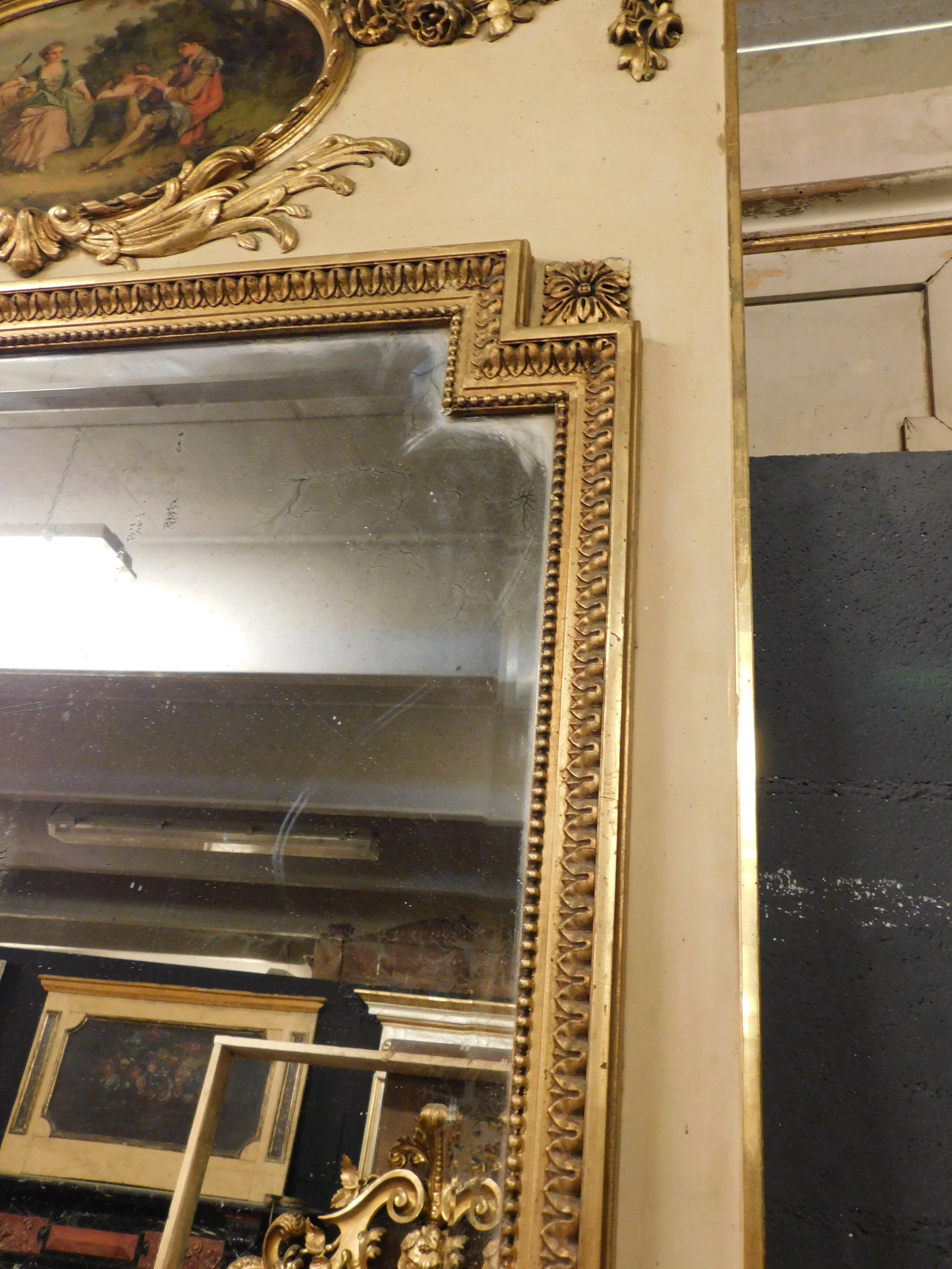 Antiker vergoldeter und handlackierter Spiegel, mit Malerei, 19. Jahrhundert, Italien (Europäisch) im Angebot