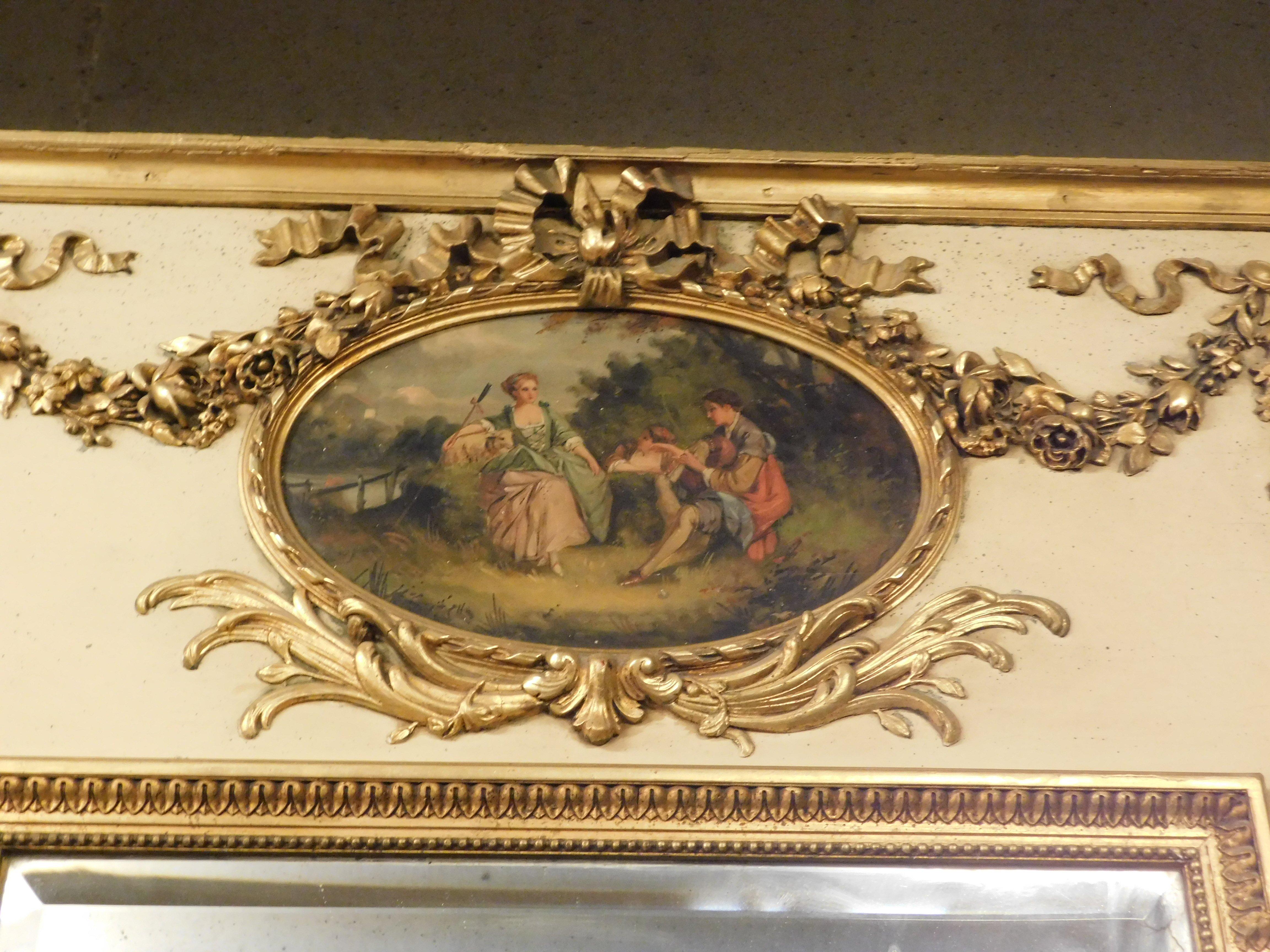 Antique Gilded and Hand-Lacquered Mirror, with Painting, 19th Century, Italy For Sale 2