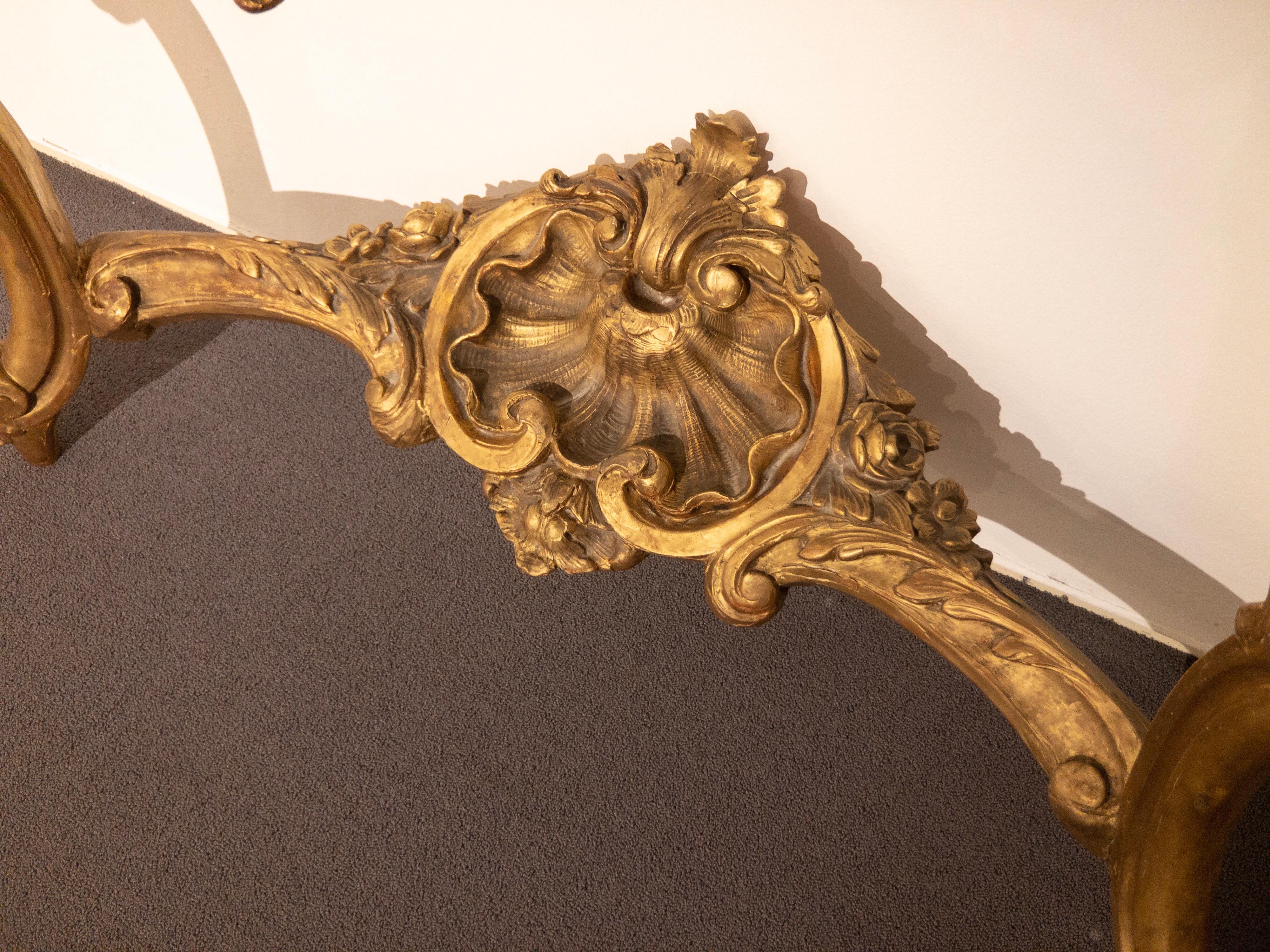 Antique Gilded Baroque Console Table with Carrara Marble-Top from France For Sale 7