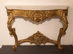 Antique Gilded Baroque Console Table with Carrara Marble-Top from France