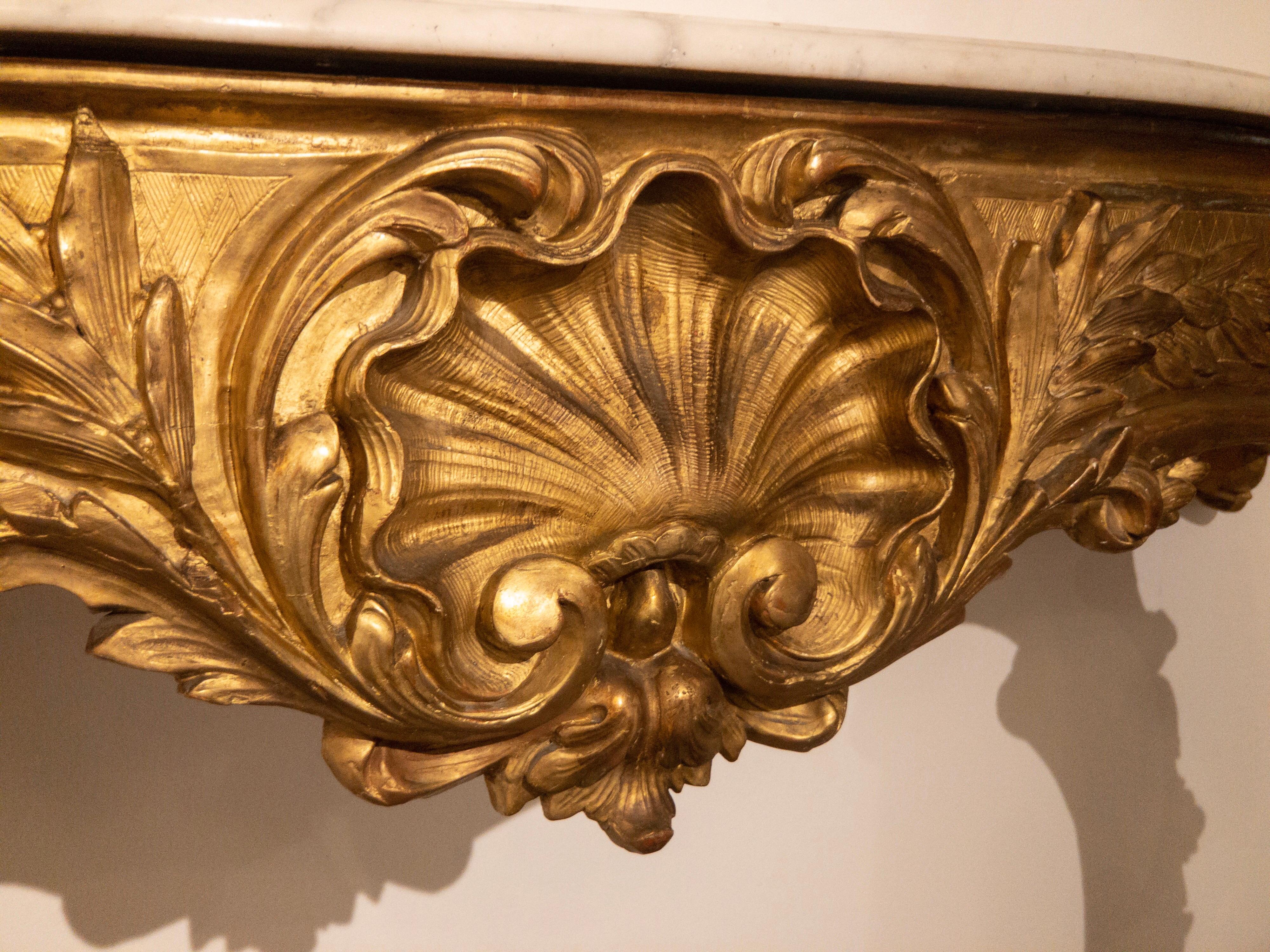 French Antique Gilded Baroque Console Table with Carrara Marble-Top from France For Sale