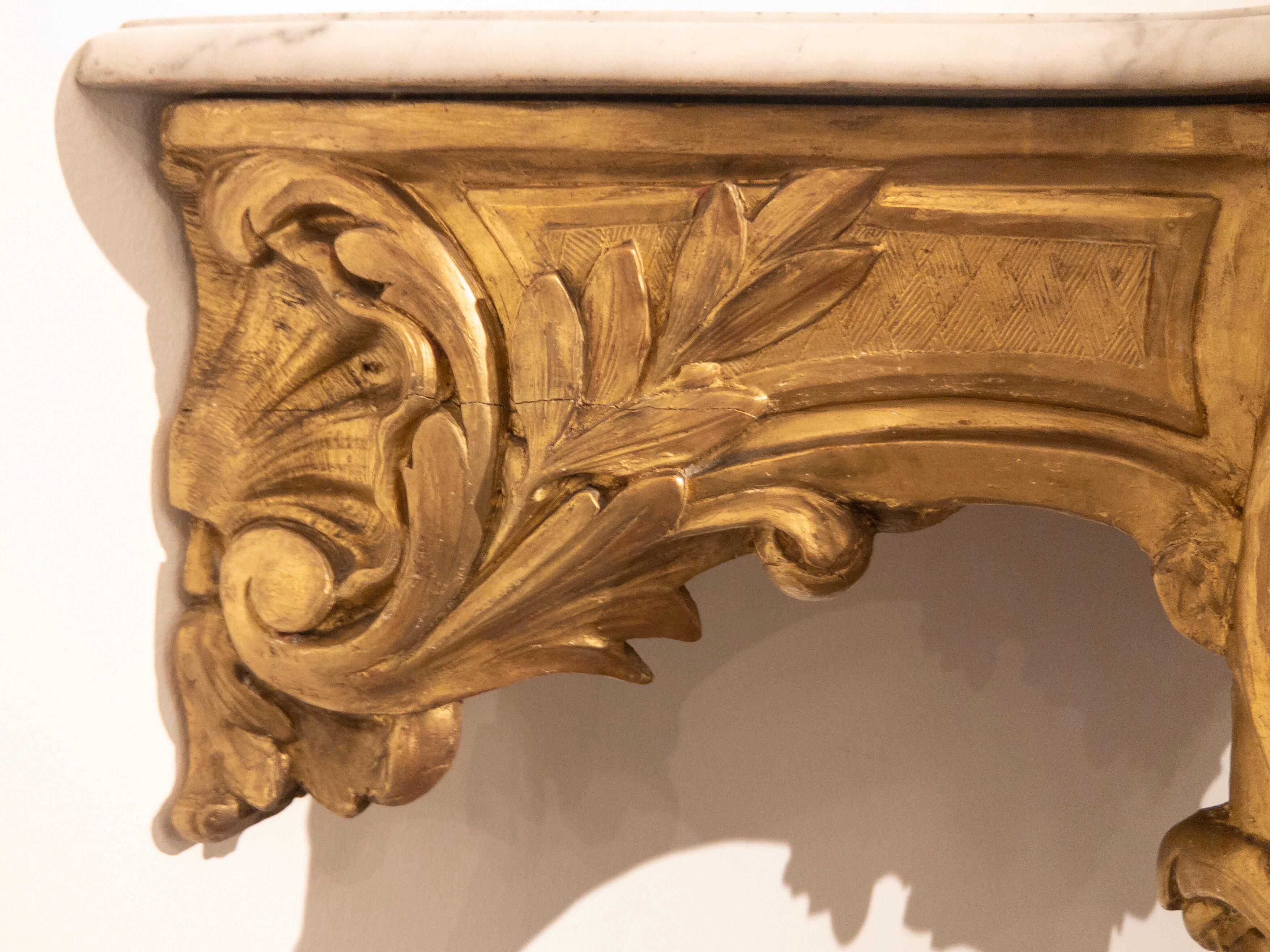 Antique Gilded Baroque Console Table with Carrara Marble-Top from France In Good Condition For Sale In Vienna, AT