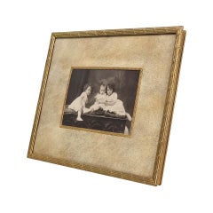 Antique Gilded Brass Photo Frame, Antique Photograph Of 3 Children, circa 1930