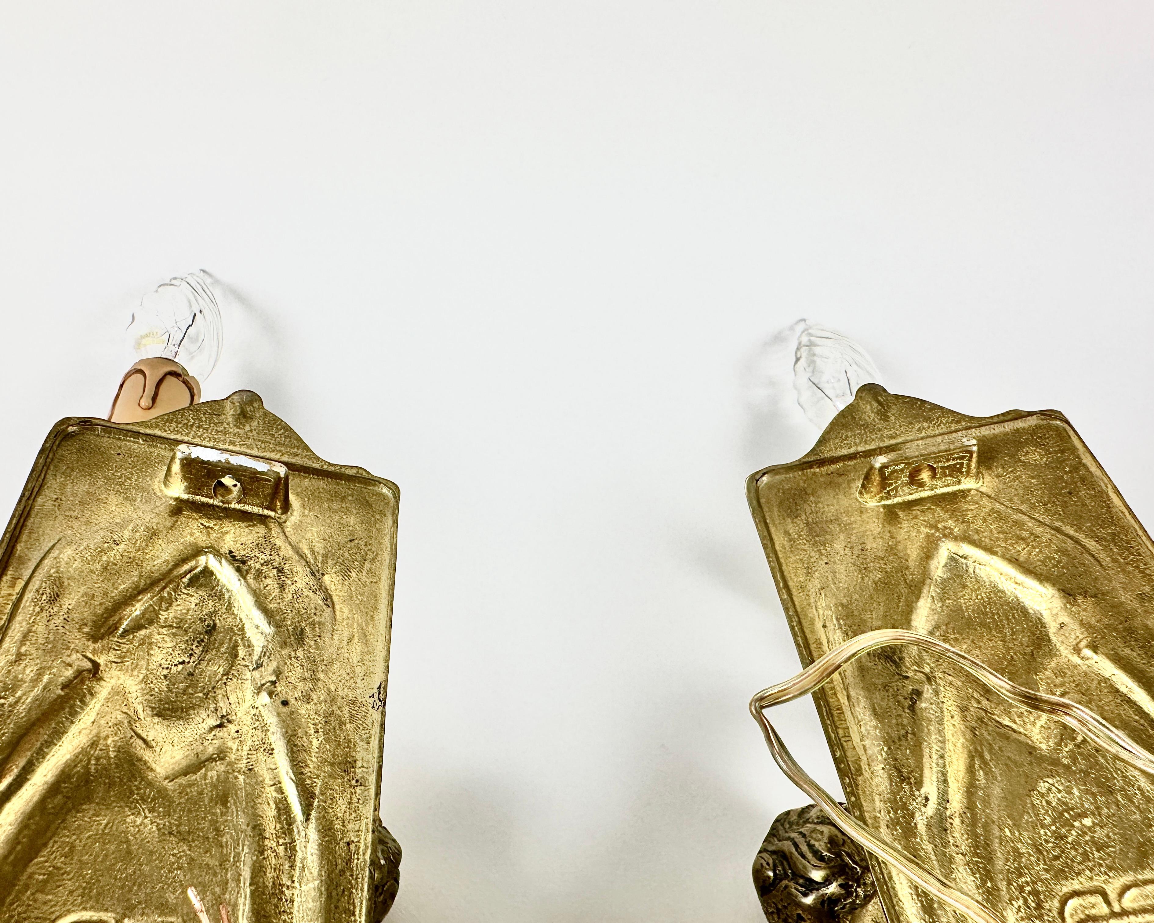 Antique Gilded Bronze Angel Sconces Pair  Cherub Wall Lights Facing, France For Sale 2