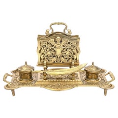 Antique gilded bronze inkwell with angel Antique gilded bronze inkwell with angel