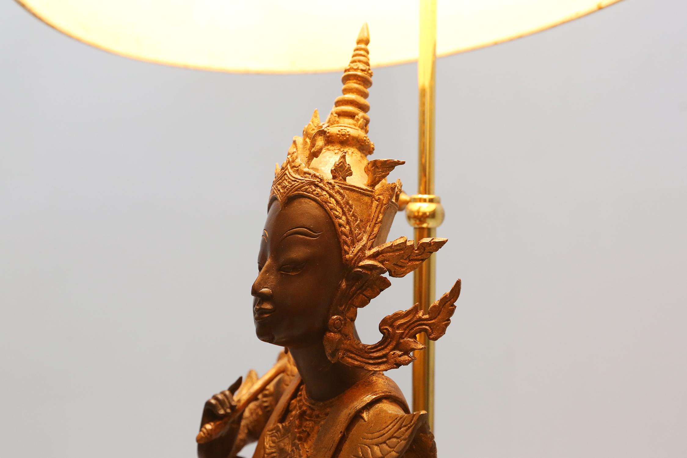 Gilt Antique Gilded Bronze Seated Buddha Table Lamp