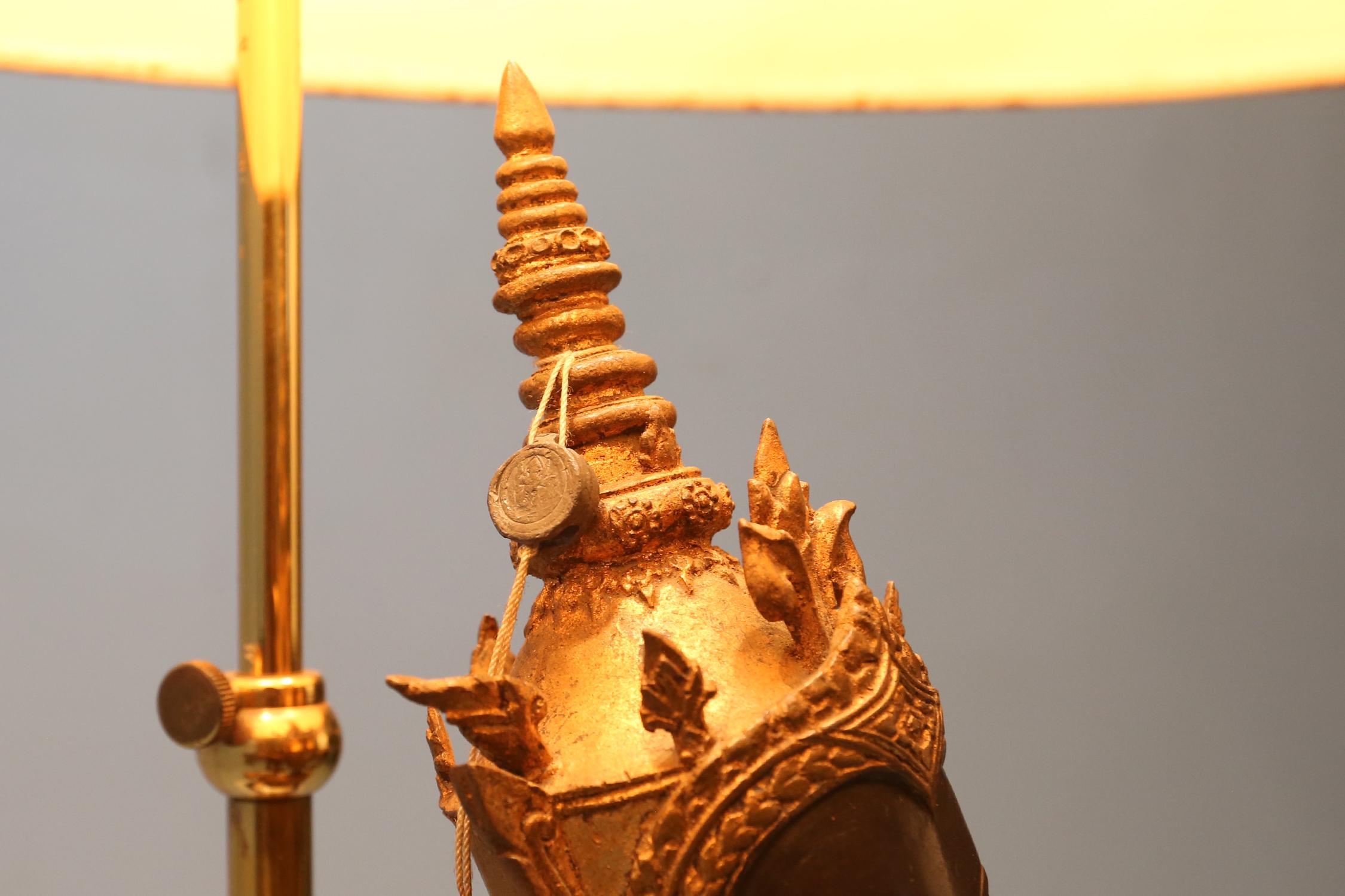 19th Century Antique Gilded Bronze Seated Buddha Table Lamp