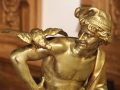 Antique Gilded Bronze Statue with Marble Base from Belgium, circa 1900