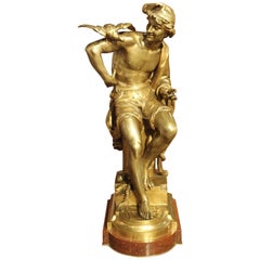 Antique Gilded Bronze Statue with Marble Base from Belgium, circa 1900