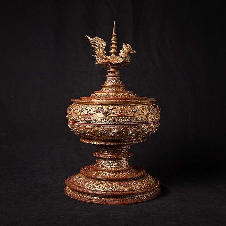 Lacquer Antique Gilded Burmese Offering Vessel from Burma For Sale