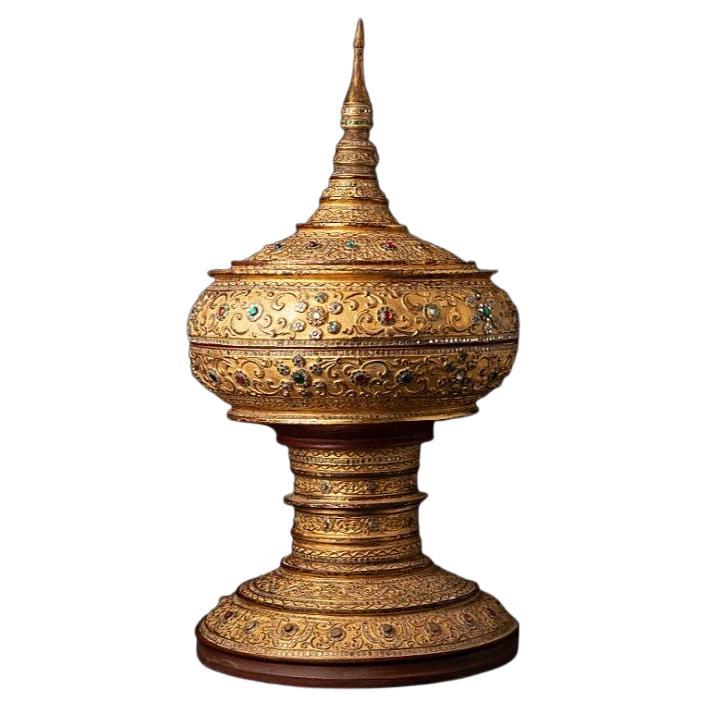 Antique Gilded Burmese Offering Vessel from Burma Original Buddhas For Sale