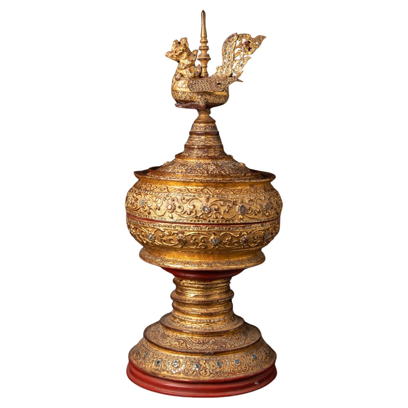 Antique gilded Burmese offering vessel from Burma - Original Buddhas