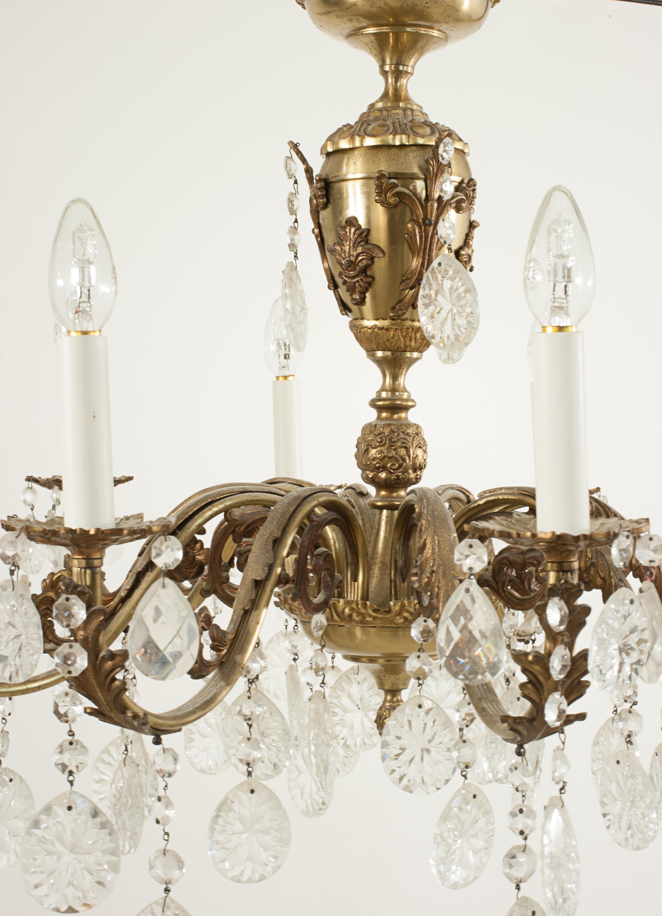Victorian Antique Gilded Crystal Chandelier For Sale