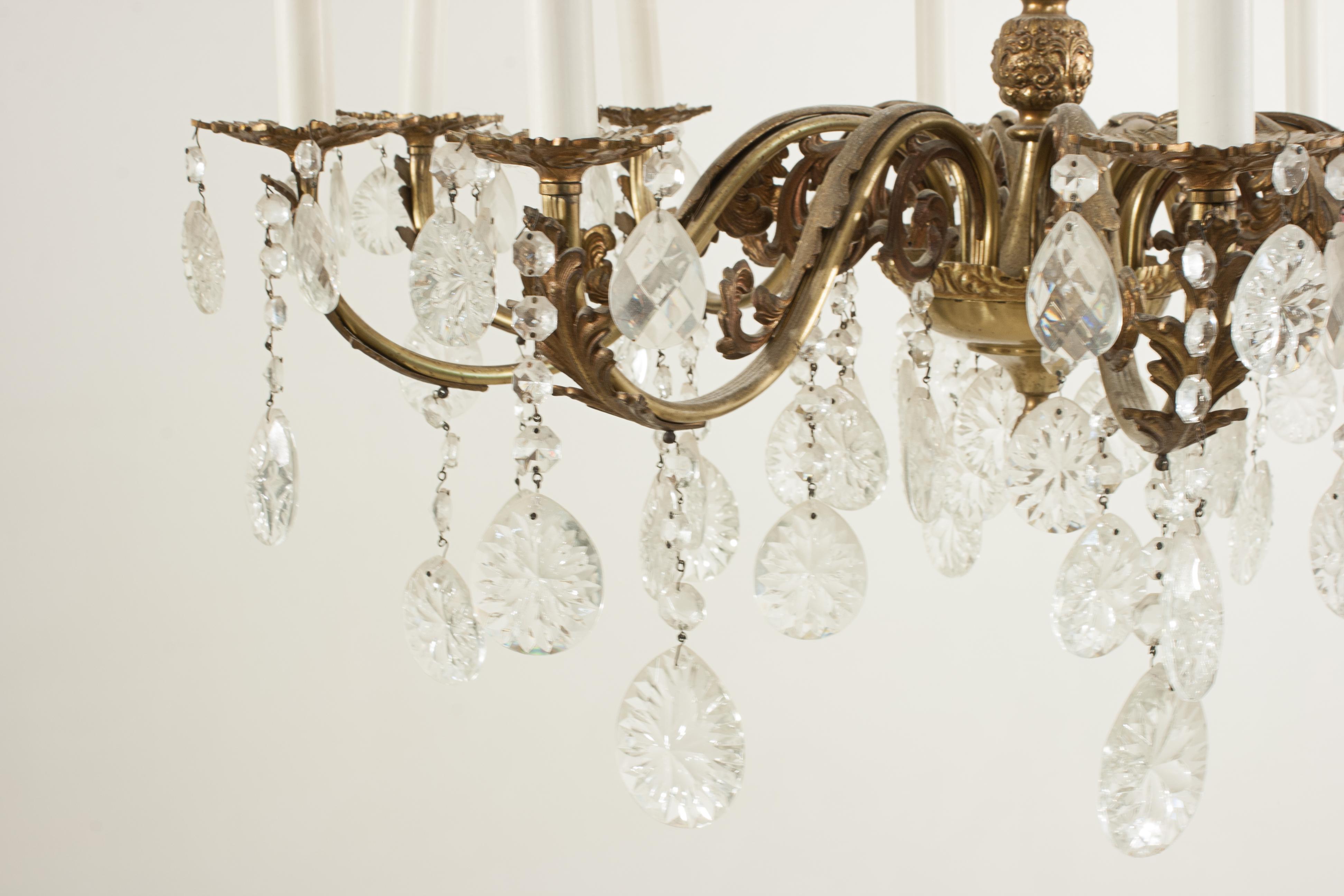 British Antique Gilded Crystal Chandelier For Sale