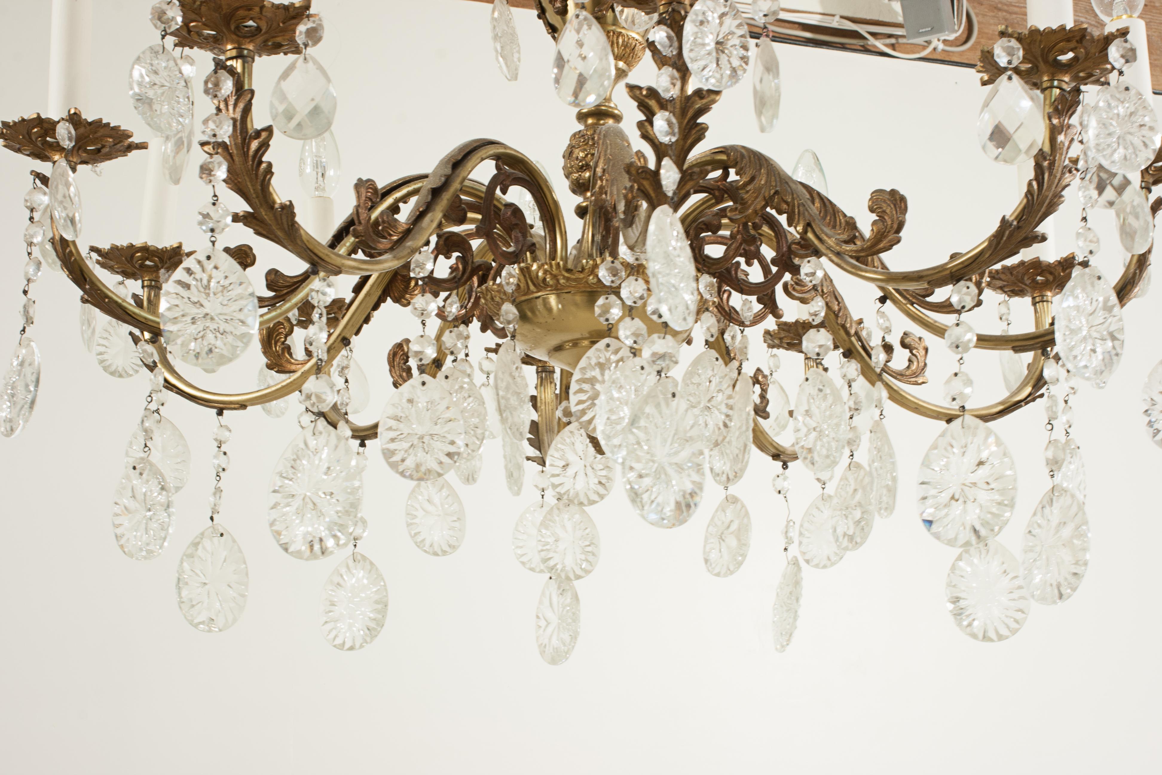 Mid-19th Century Antique Gilded Crystal Chandelier For Sale