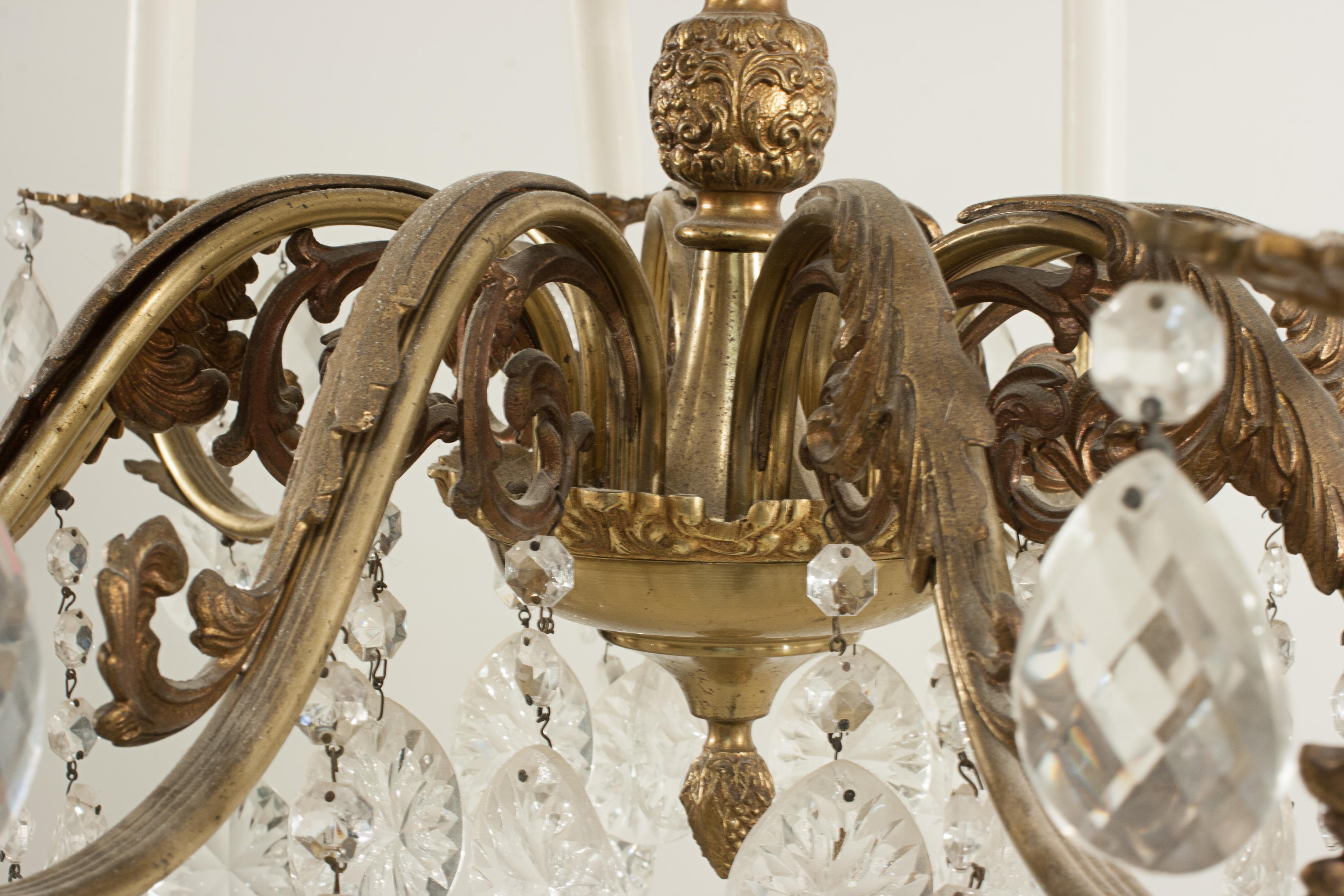 Antique Gilded Crystal Chandelier For Sale 2