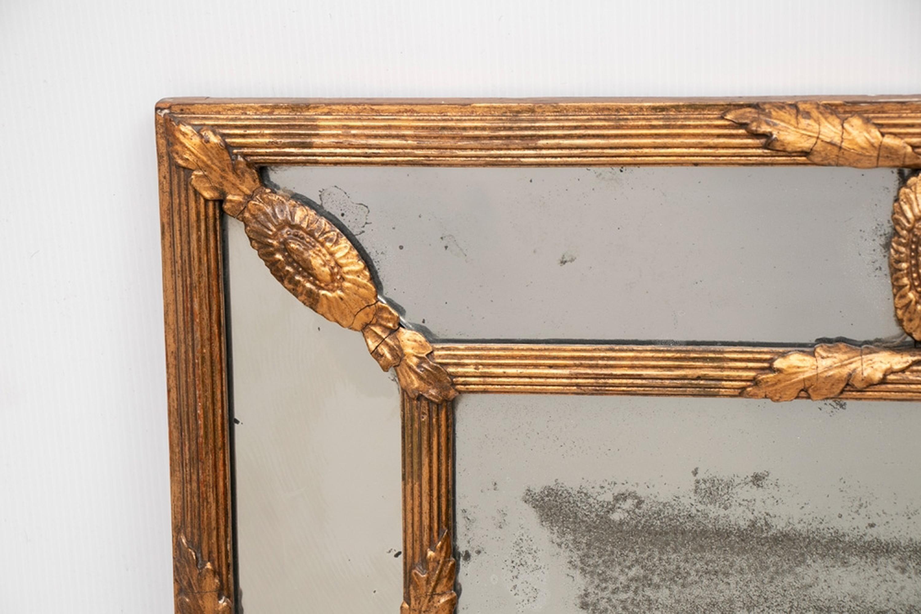 George III Antique Gilded Cushion Mirror with Mercury Glass, circa 1820