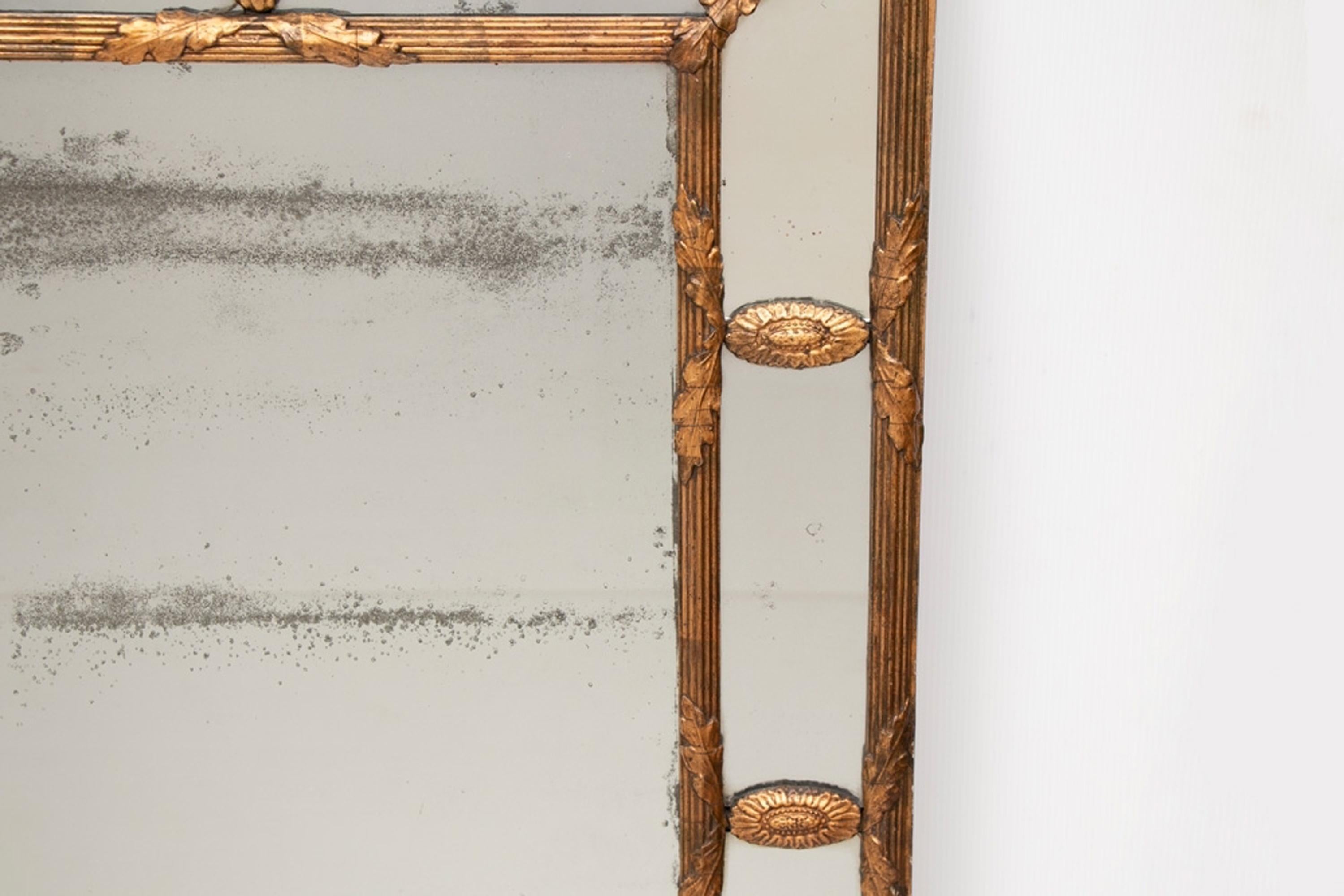 British Antique Gilded Cushion Mirror with Mercury Glass, circa 1820