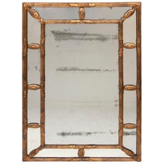 Antique Gilded Cushion Mirror with Mercury Glass, circa 1820