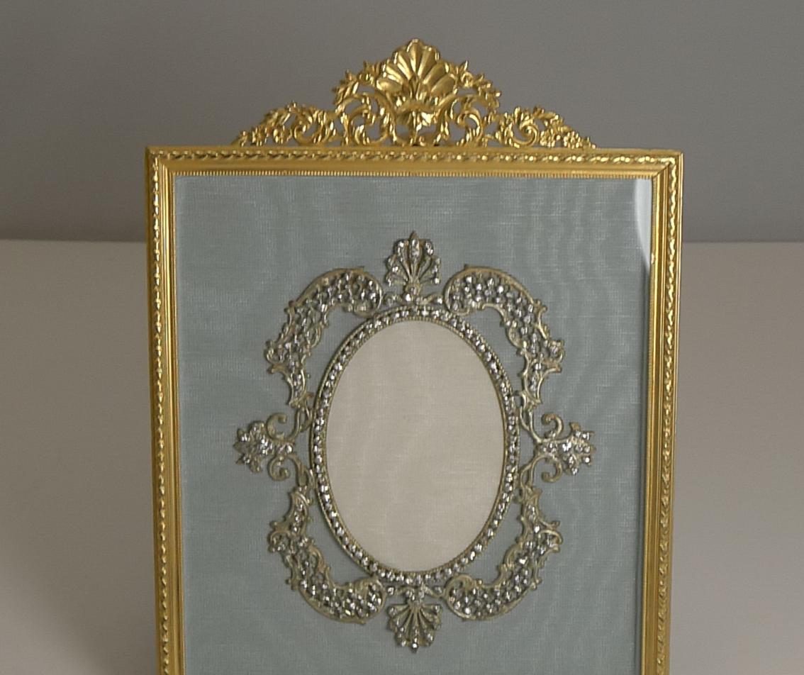 Edwardian Antique Gilded French Bronze Photograph Frame with Paste Stone Decoration For Sale