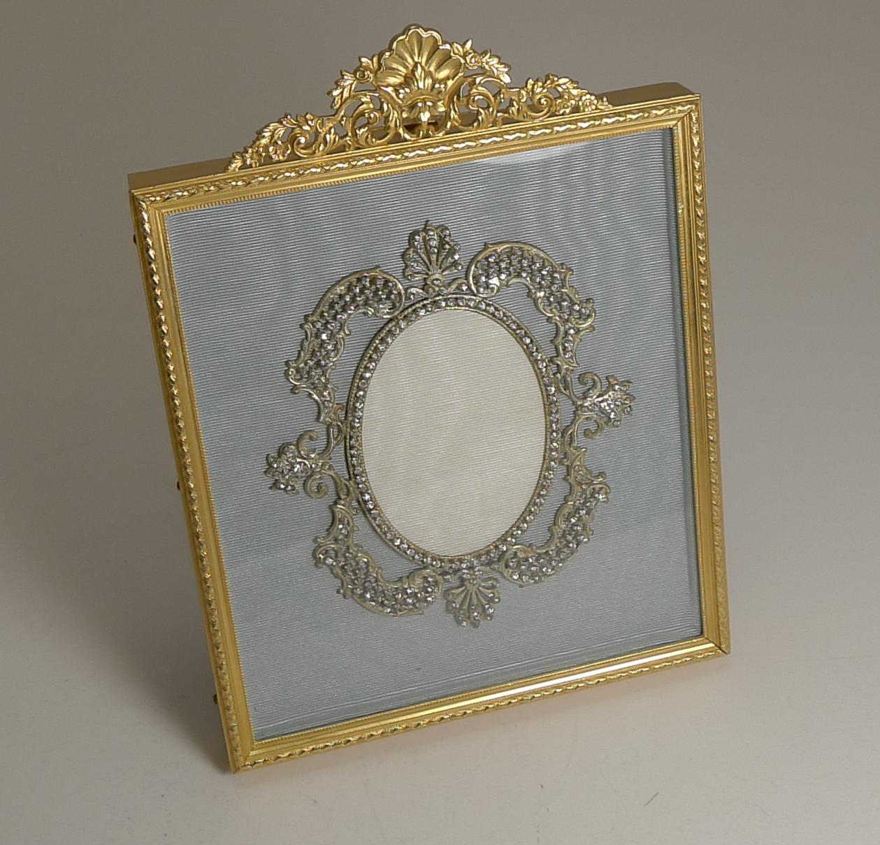 Antique Gilded French Bronze Photograph Frame with Paste Stone Decoration In Good Condition For Sale In Bath, GB