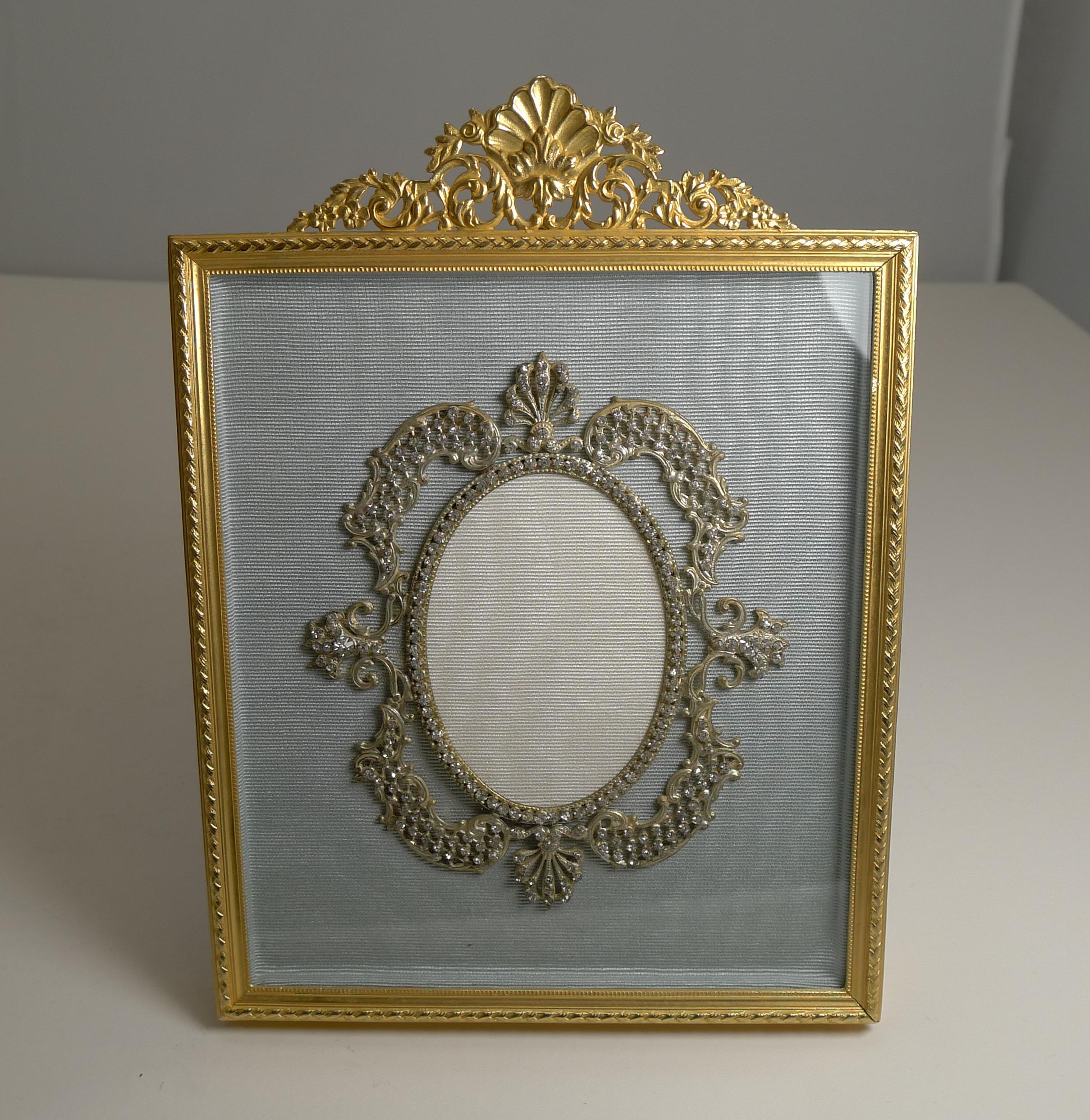 Antique Gilded French Bronze Photograph Frame with Paste Stone Decoration For Sale 2