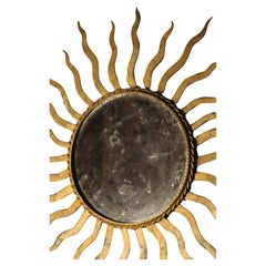 Miroir en fer doré en forme de soleil, Circa 1940