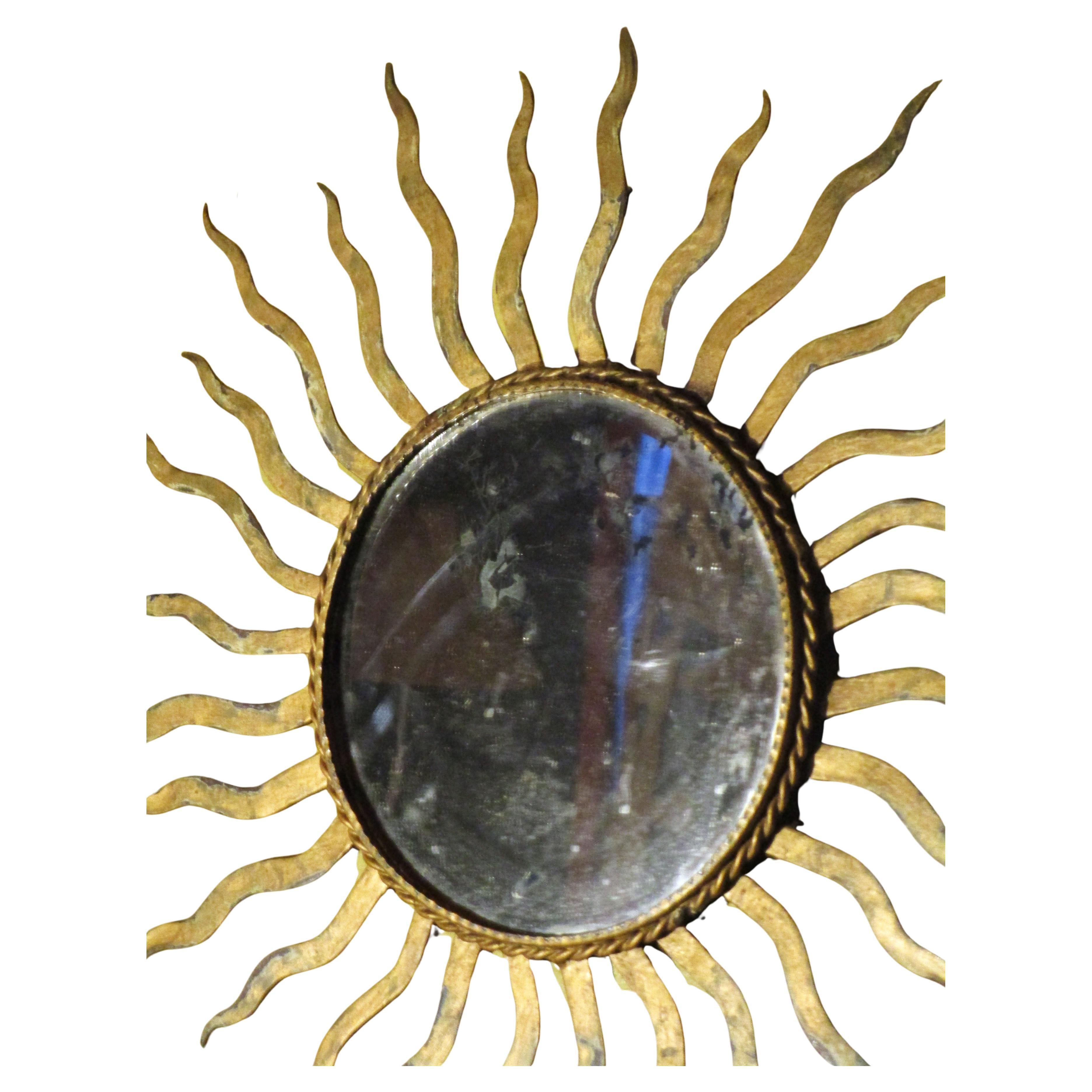 Antique Gilded Iron Sunburst Mirror In Good Condition For Sale In Rochester, NY