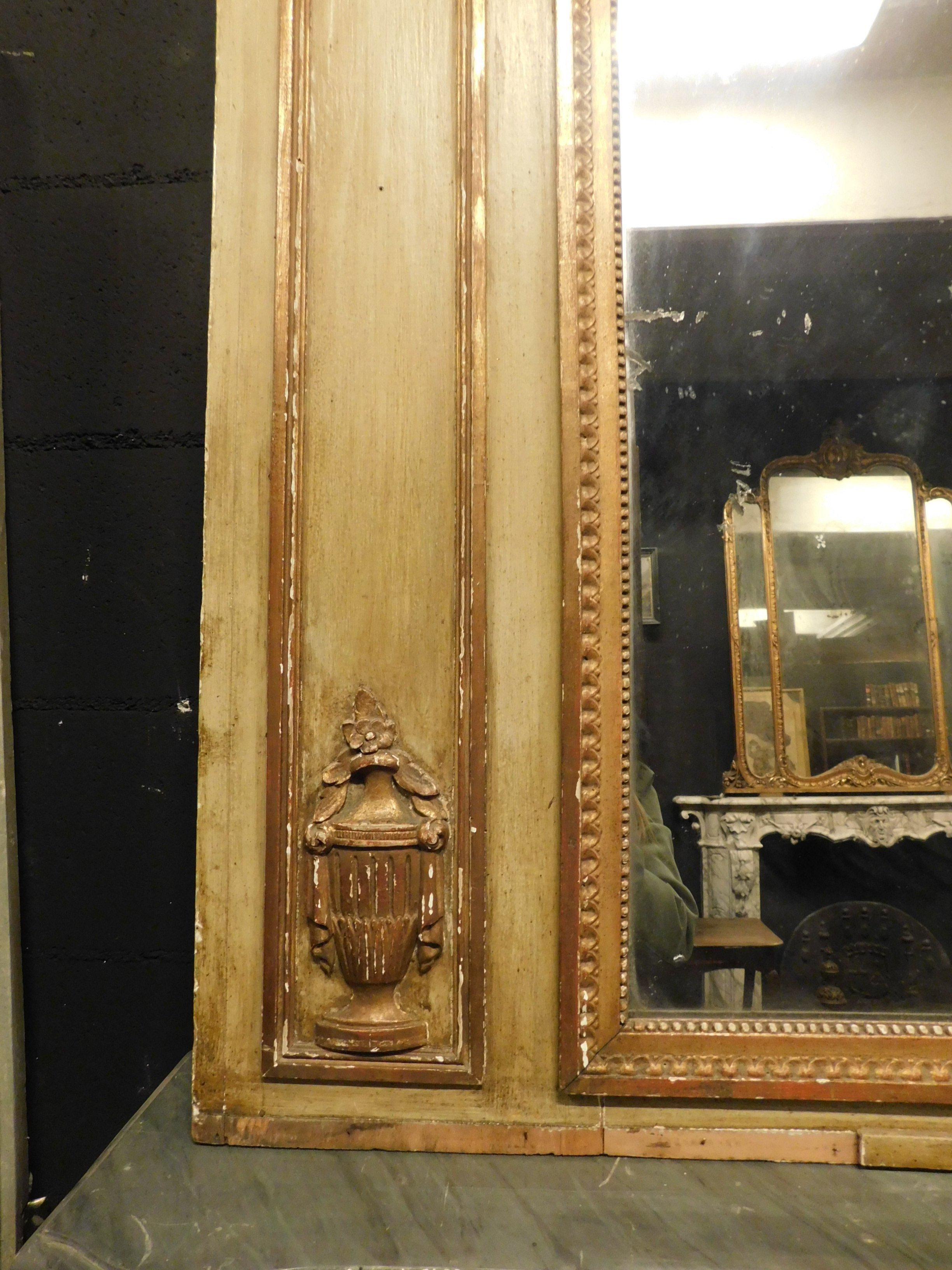 Wood Antique Gilded Louis XVI Mirror with Painting, Inspired by Art, France, 1700