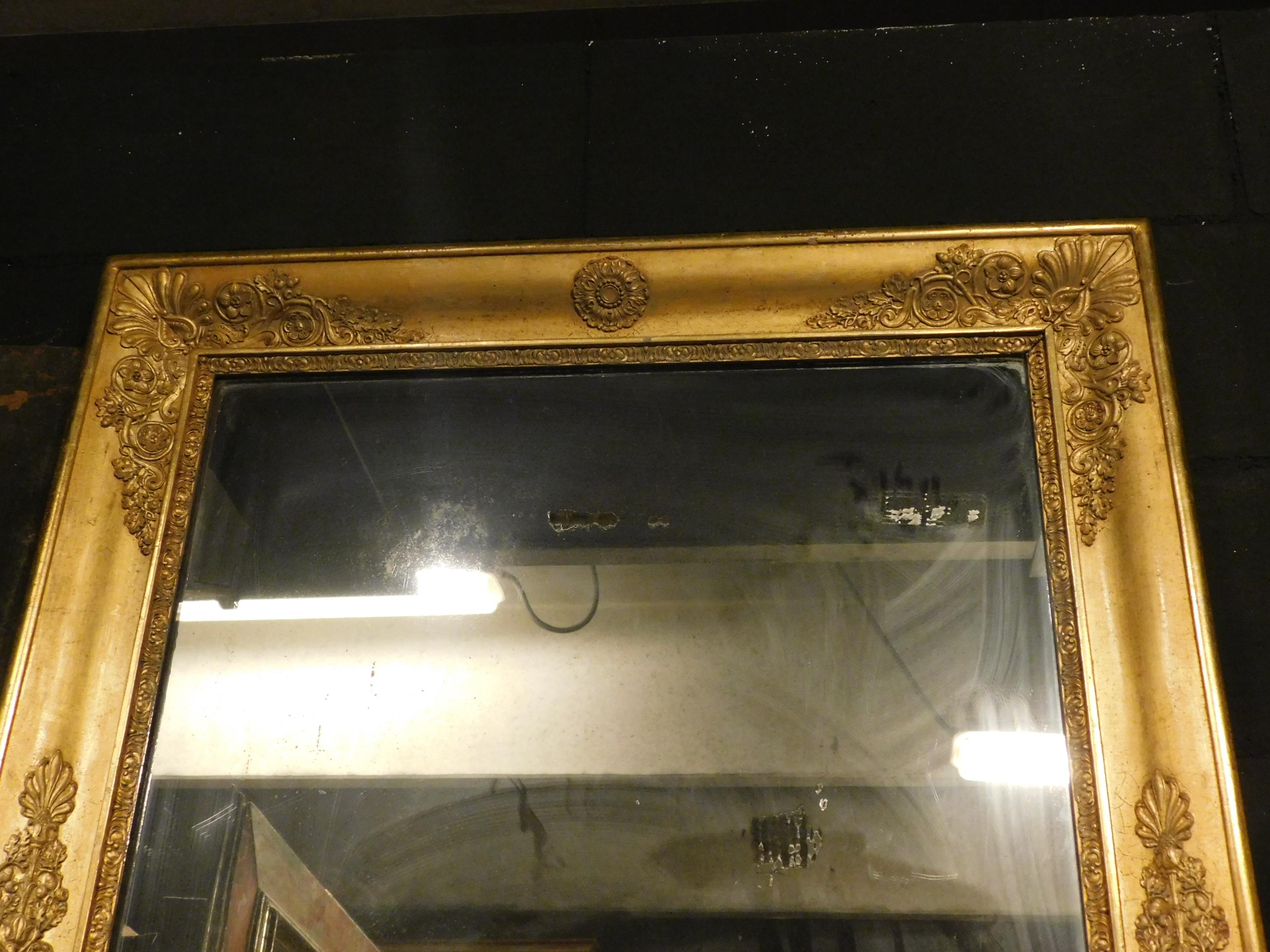 Plaster Antique Gilded Mirror with Decorations, Carlo X, Italy