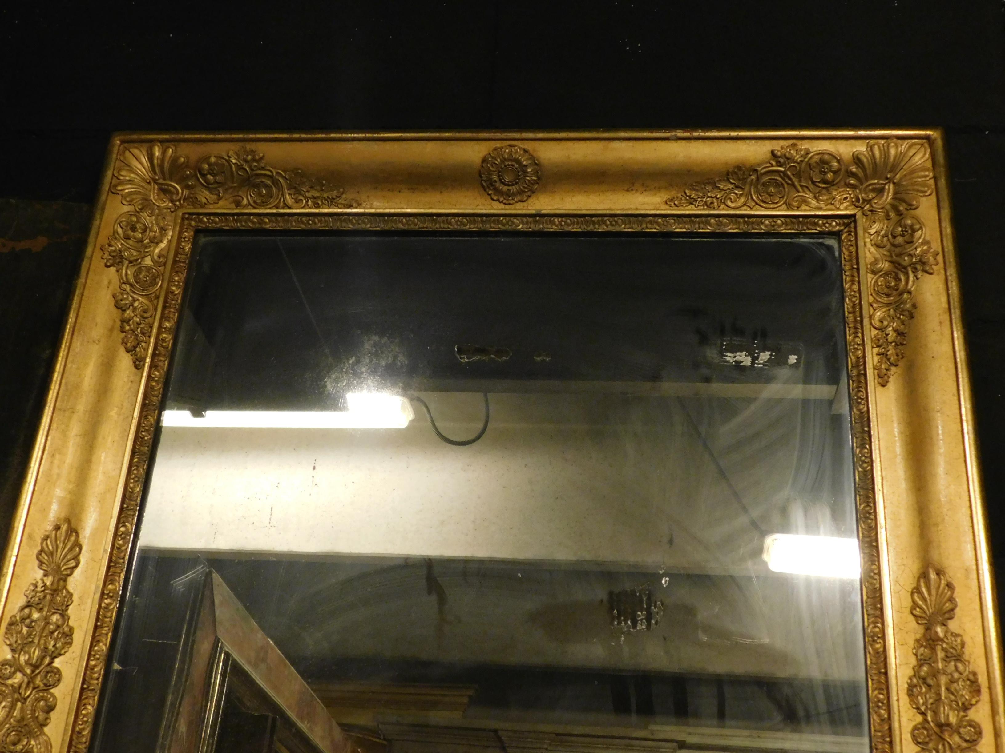 Antique Gilded Mirror with Decorations, Carlo X, Italy 1