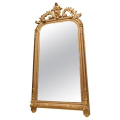 Antique Gilded Mirror with Sculpted Floreal Rib, 19th Century, Italy