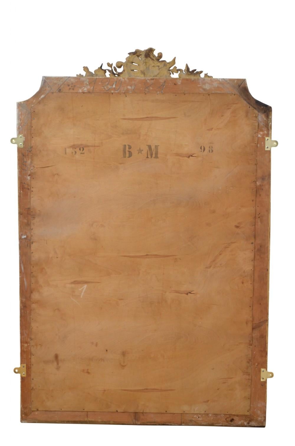 Antiguo Espejo Sobremantel Dorado Siglo XIX Espejo de Pared de Madera Dorada H151cm en venta 3