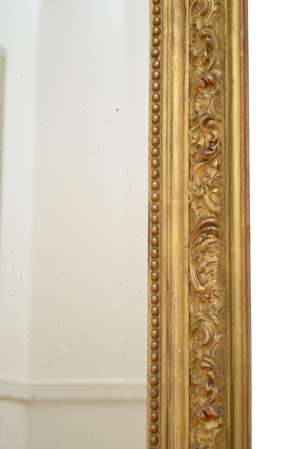 Antiguo Espejo Sobremantel Dorado Siglo XIX Espejo de Pared de Madera Dorada H151cm en venta 5