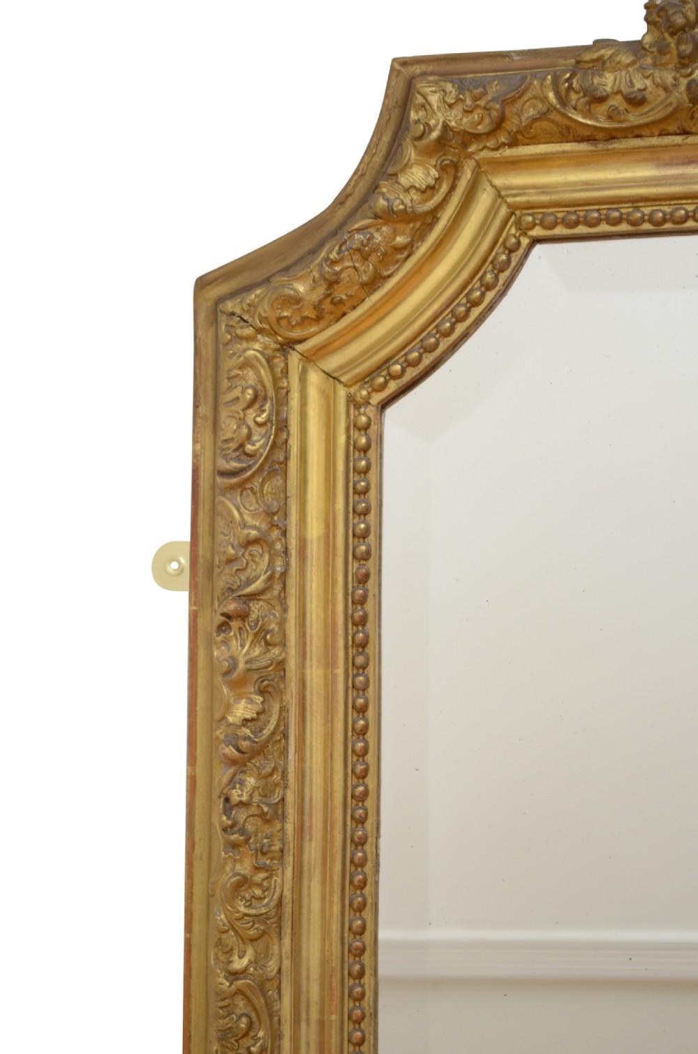 Antiguo Espejo Sobremantel Dorado Siglo XIX Espejo de Pared de Madera Dorada H151cm en Bueno estado para la venta en High Peak, GB