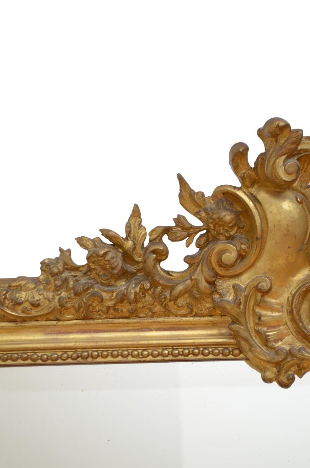 Antiguo Espejo Sobremantel Dorado Siglo XIX Espejo de Pared de Madera Dorada H151cm siglo XIX en venta