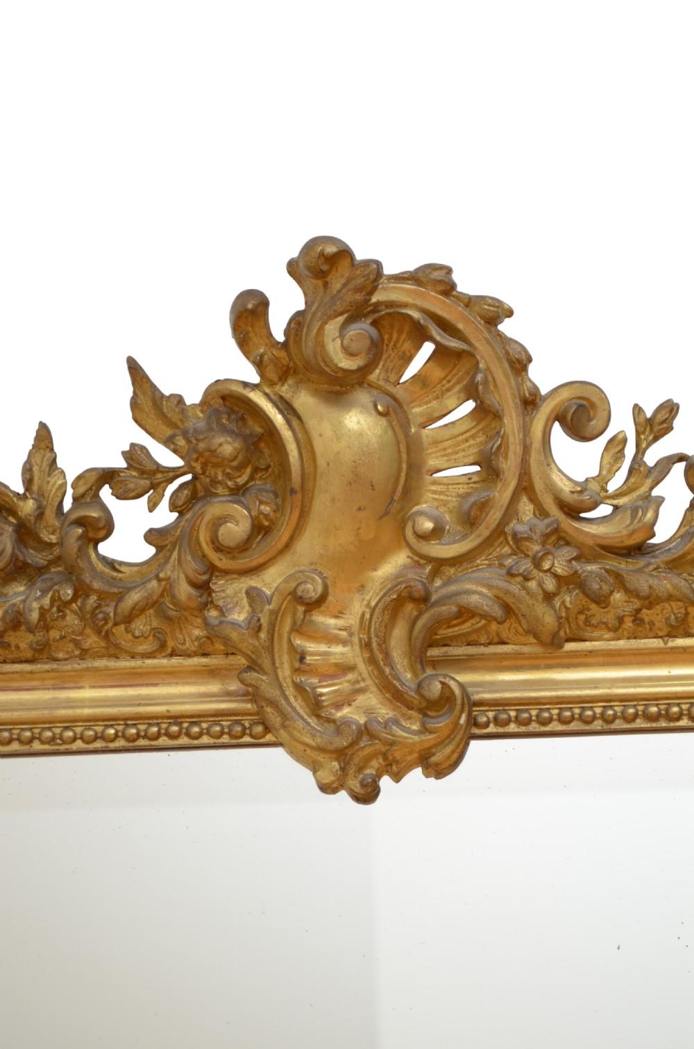 Antiguo Espejo Sobremantel Dorado Siglo XIX Espejo de Pared de Madera Dorada H151cm Hoja de oro en venta