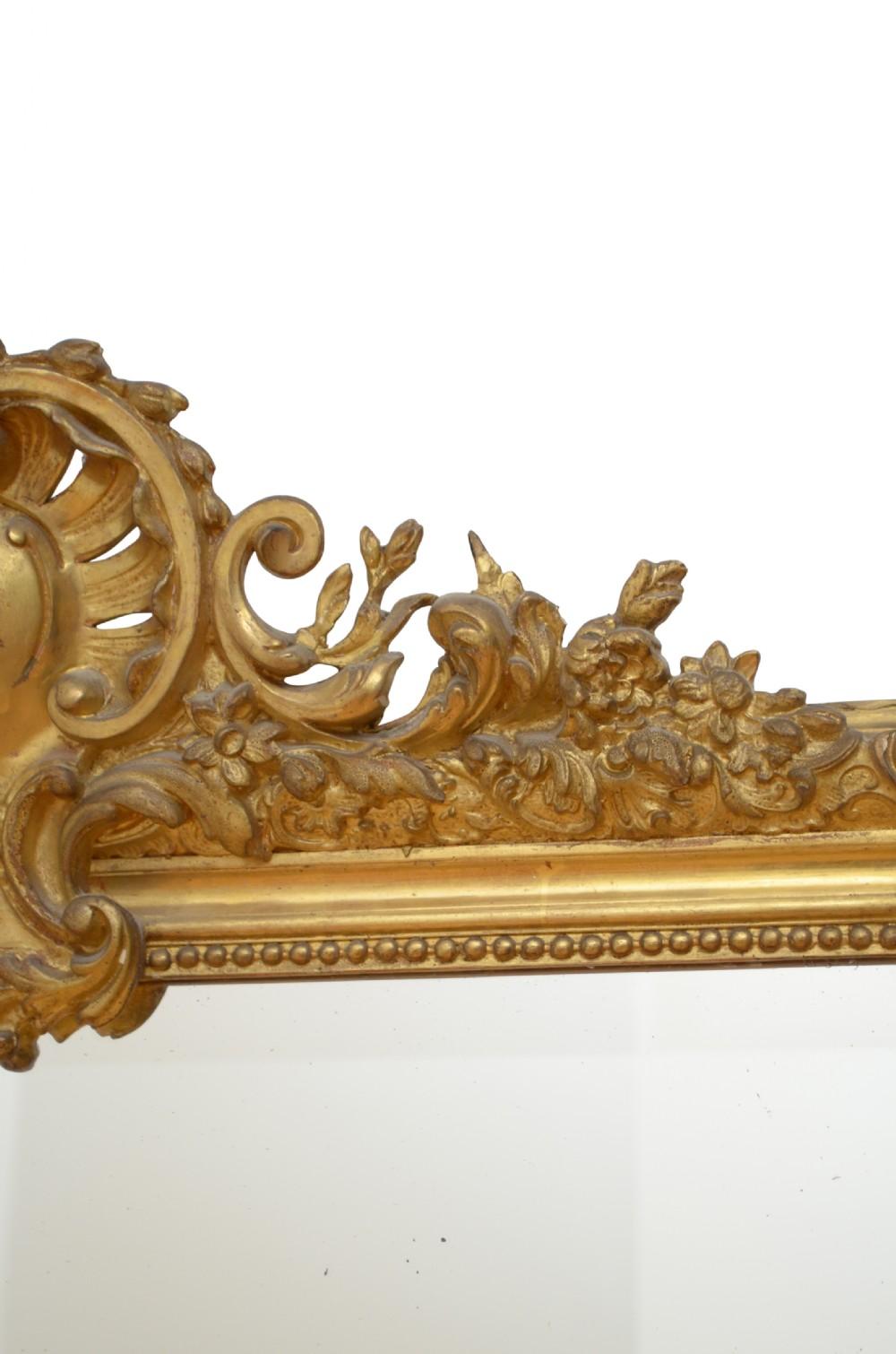 Antiguo Espejo Sobremantel Dorado Siglo XIX Espejo de Pared de Madera Dorada H151cm en venta 1