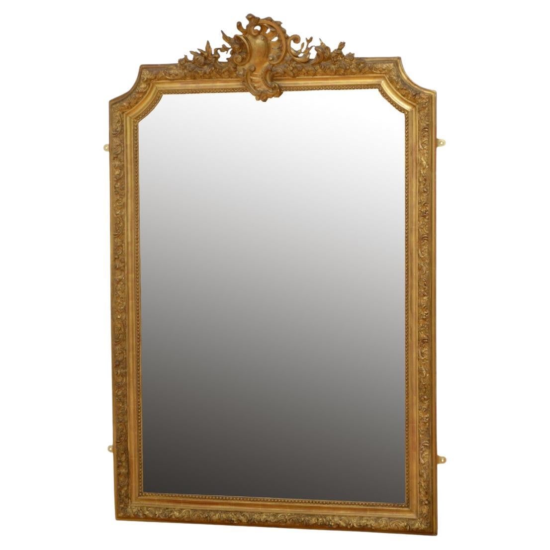 Antiguo Espejo Sobremantel Dorado Siglo XIX Espejo de Pared de Madera Dorada H151cm