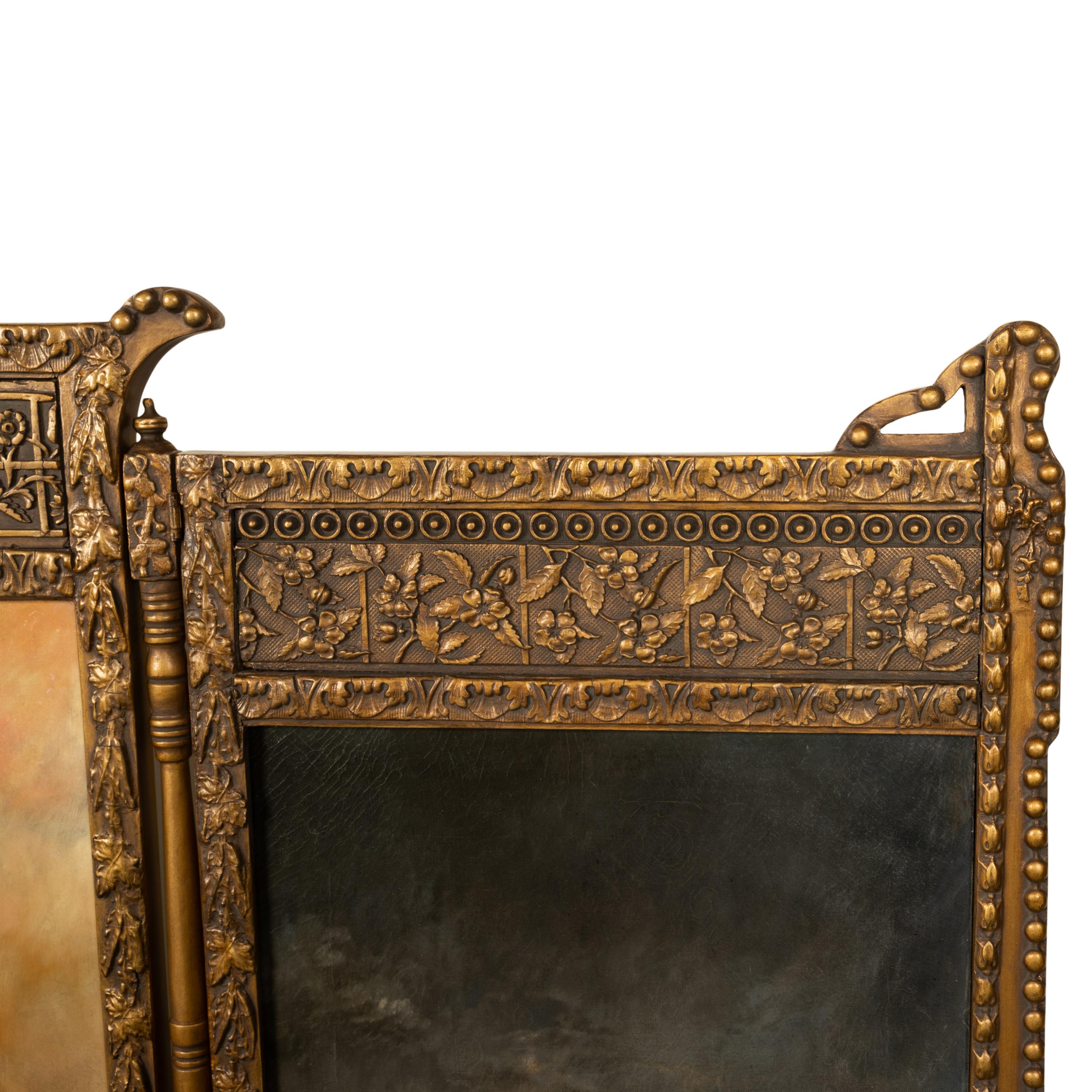  Antique Gilded Room Divider Screen Oil Painting Aesthetic Movement NY 1885 For Sale 3
