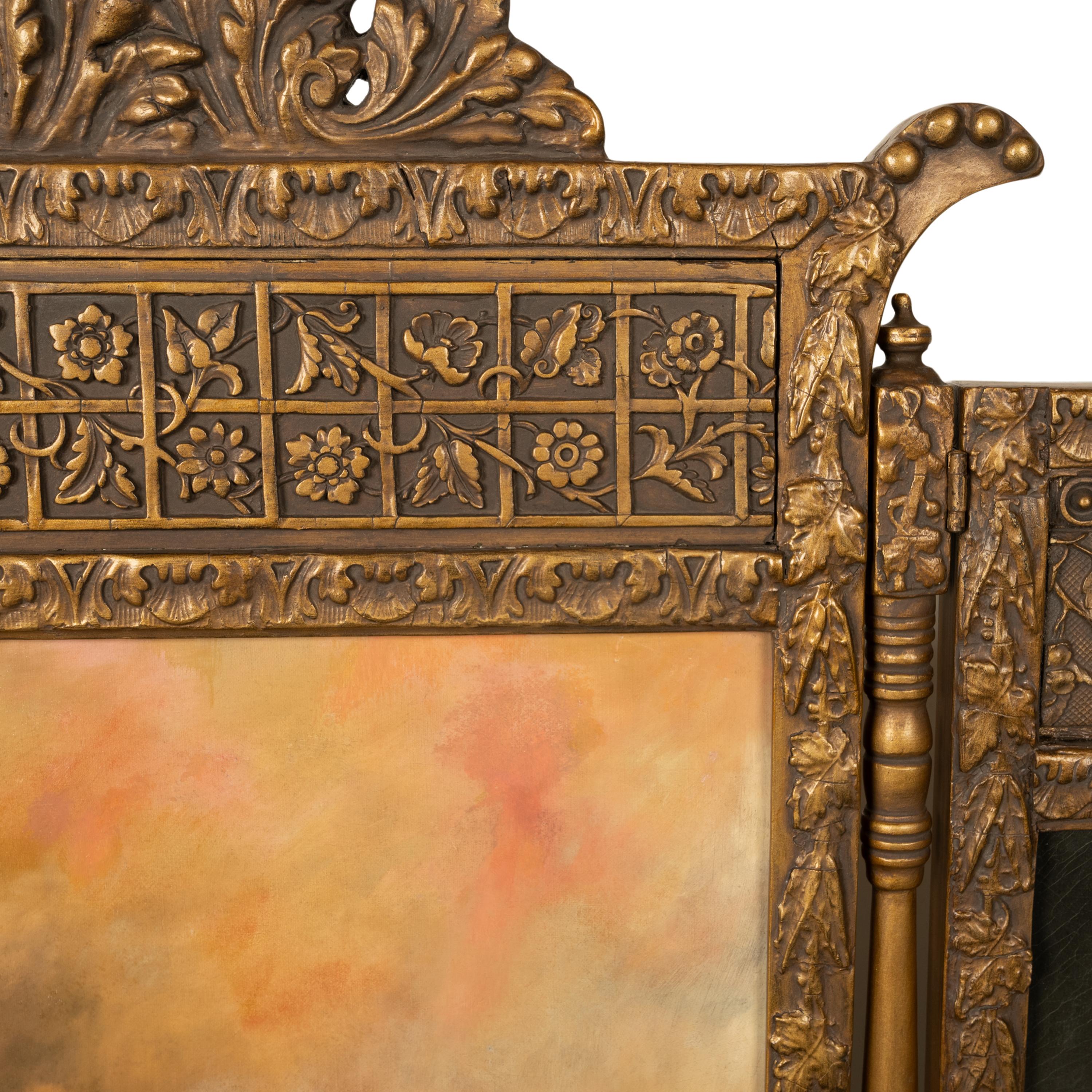  Antique Gilded Room Divider Screen Oil Painting Aesthetic Movement NY 1885 For Sale 2