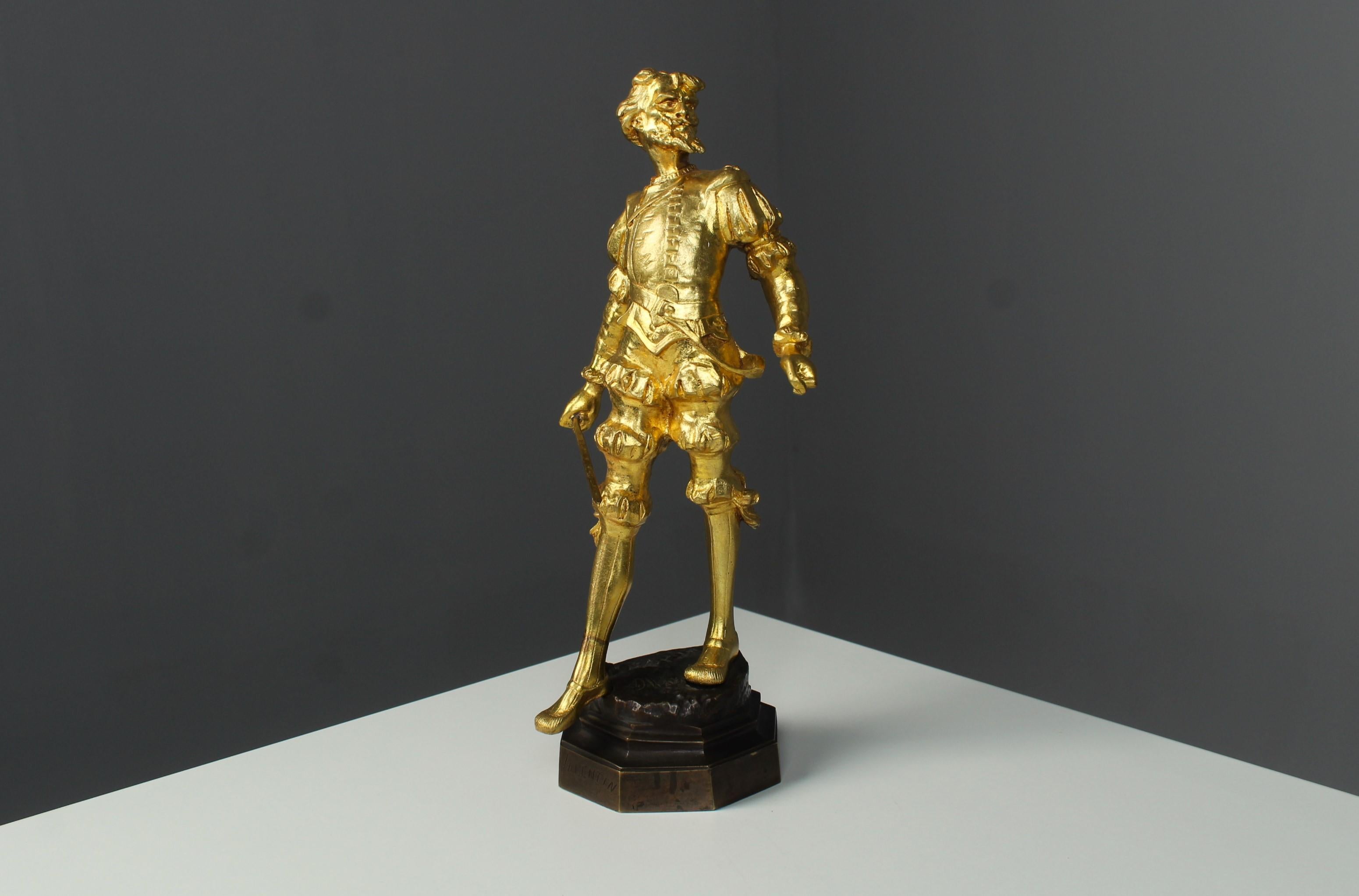 Antike vergoldete Bronzeskulptur, „VALENTIN“, Skulptur im Angebot 2