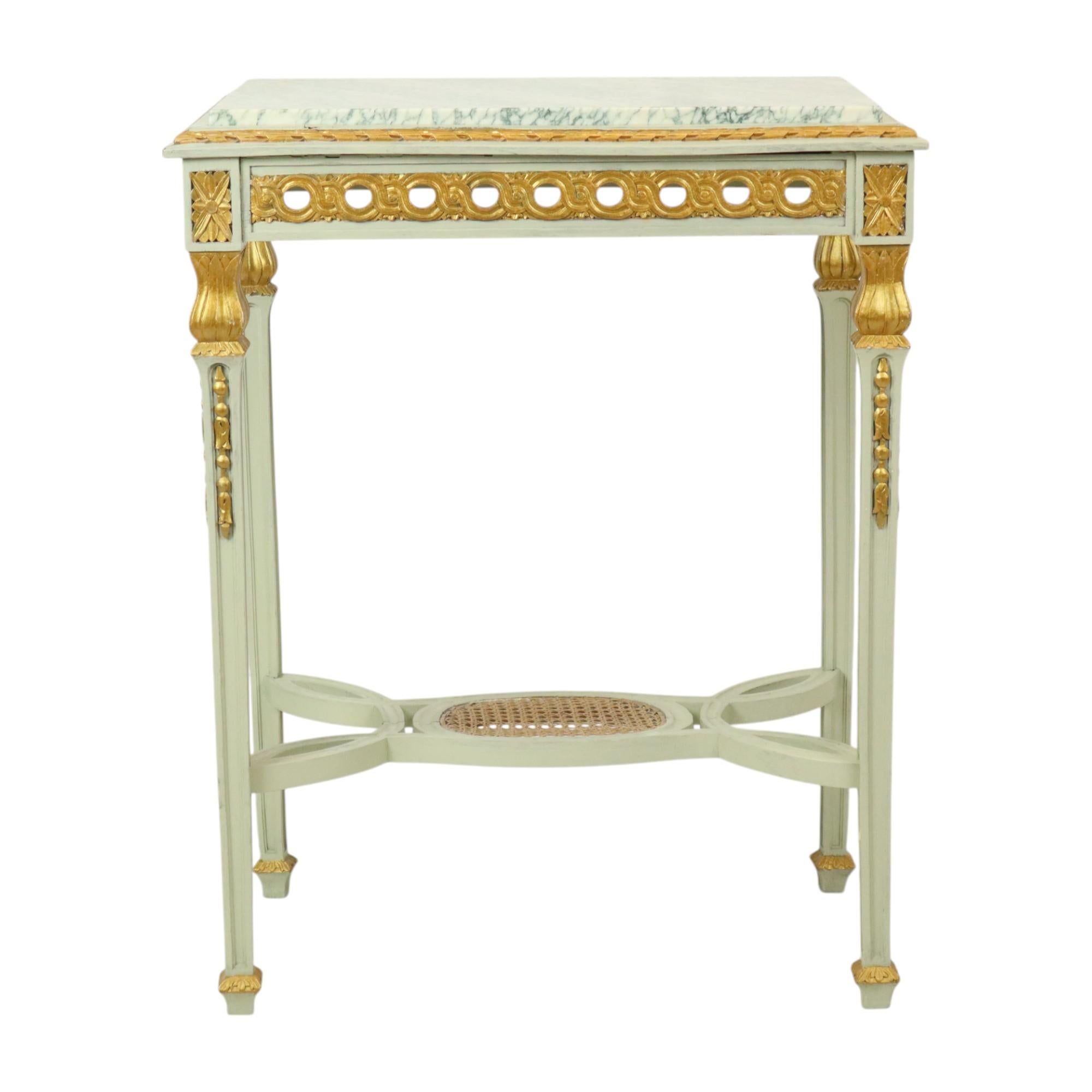 Antique Gilded Side Table Console Green Marble Louis XVI For Sale 5