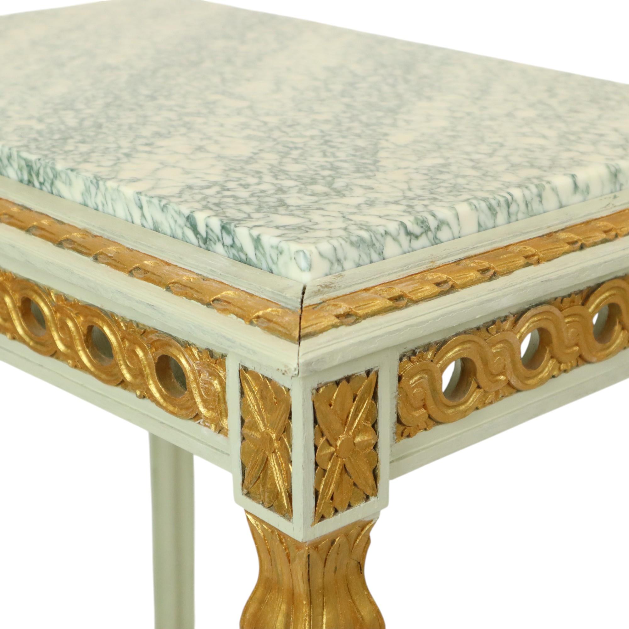 Antique Gilded Side Table Console Green Marble Louis XVI For Sale 14